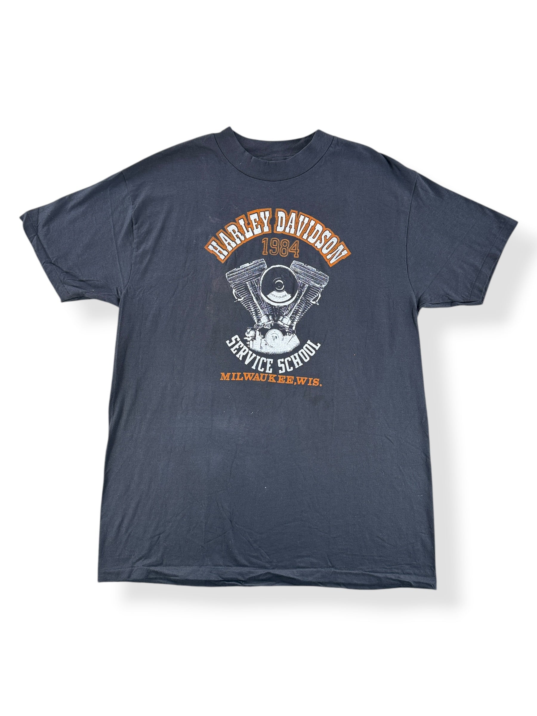 Front of Vintage Harley Davidson Service School Milwaukee Hanes Beefy Tee SZ XL (Fits L)