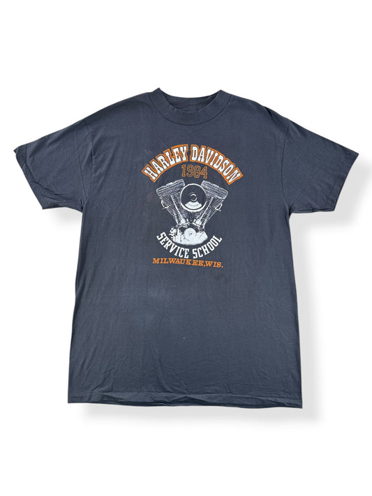 Front of Vintage Harley Davidson Service School Milwaukee Hanes Beefy Tee SZ XL (Fits L)