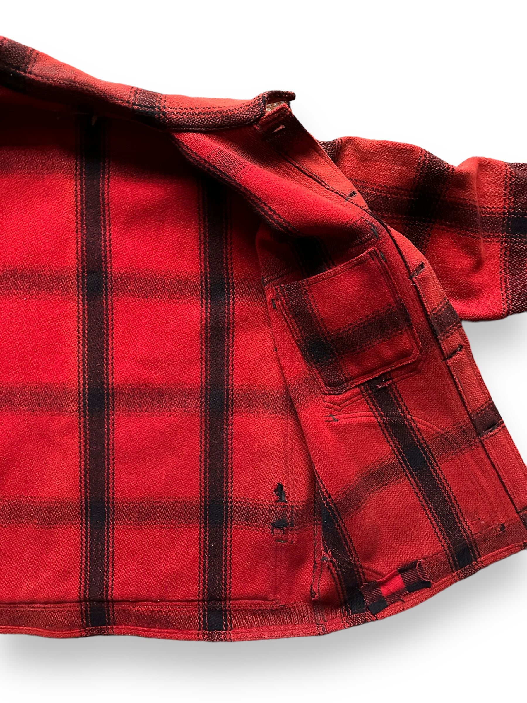 Inner Left View of Vintage 75% Red Filson Hunter Wool Jacket SZ 44 | Vintage Filson Workwear Seattle | Vintage Workwear Seattle