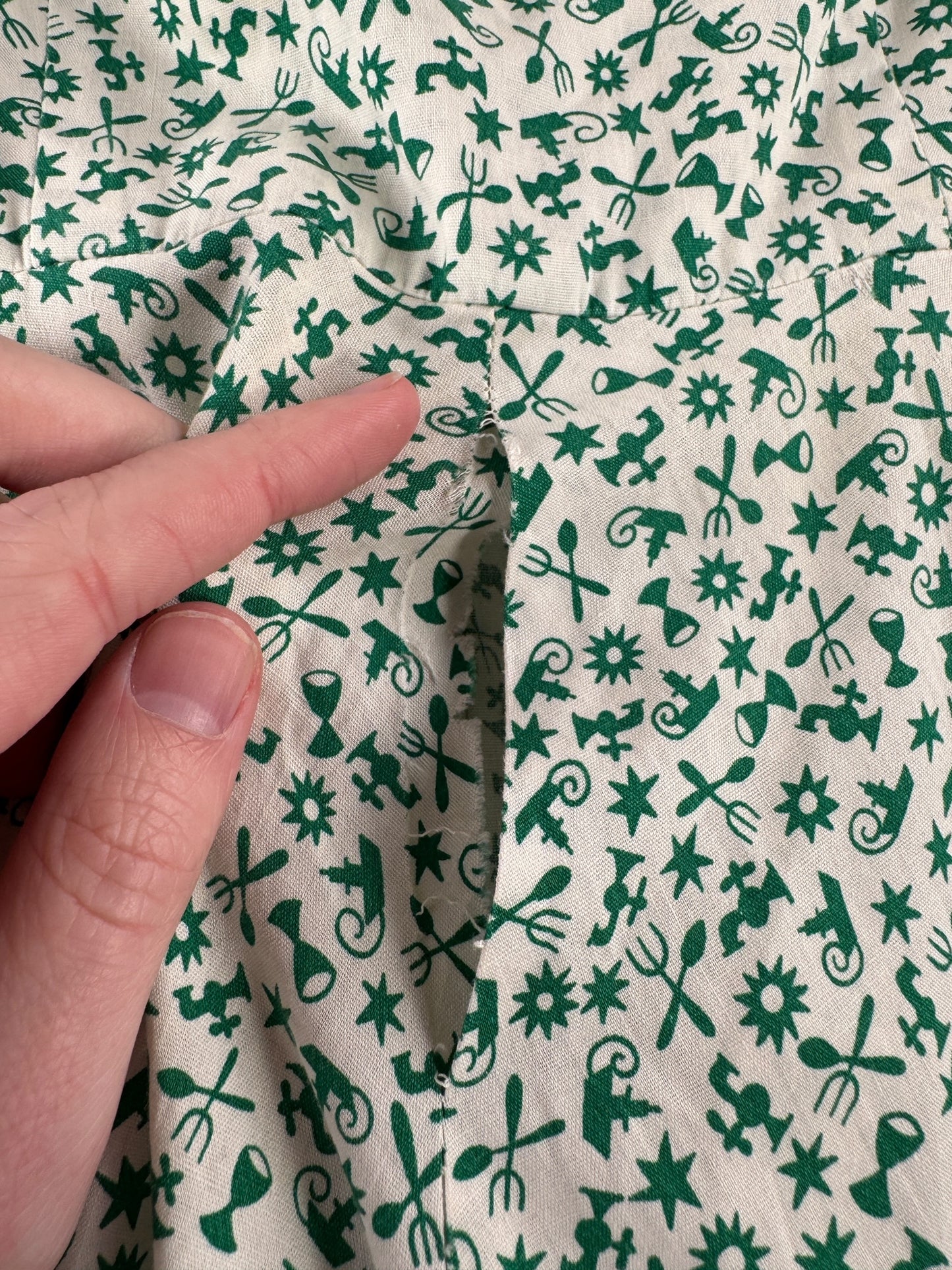 Vintage Green Patterned House Dress SZ M
