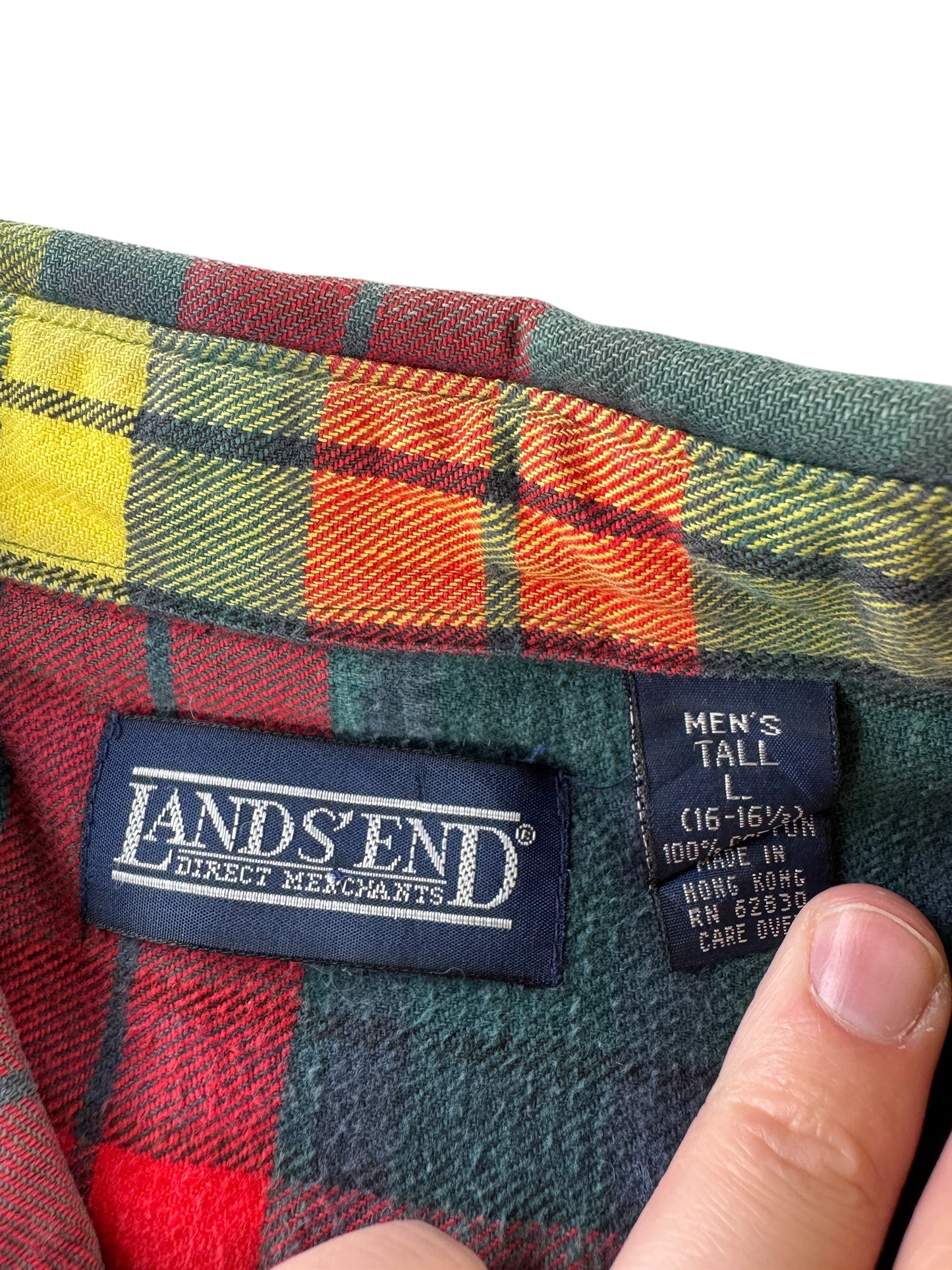 Label on Vintage Land's End Cotton Flannel SZ L