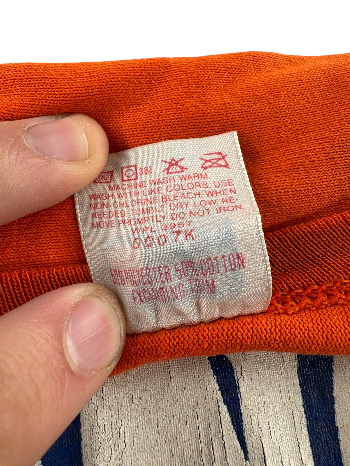 Back of tag on Vintage Rawlings Broncos Jersey Tee SZ XL (Fits L)
