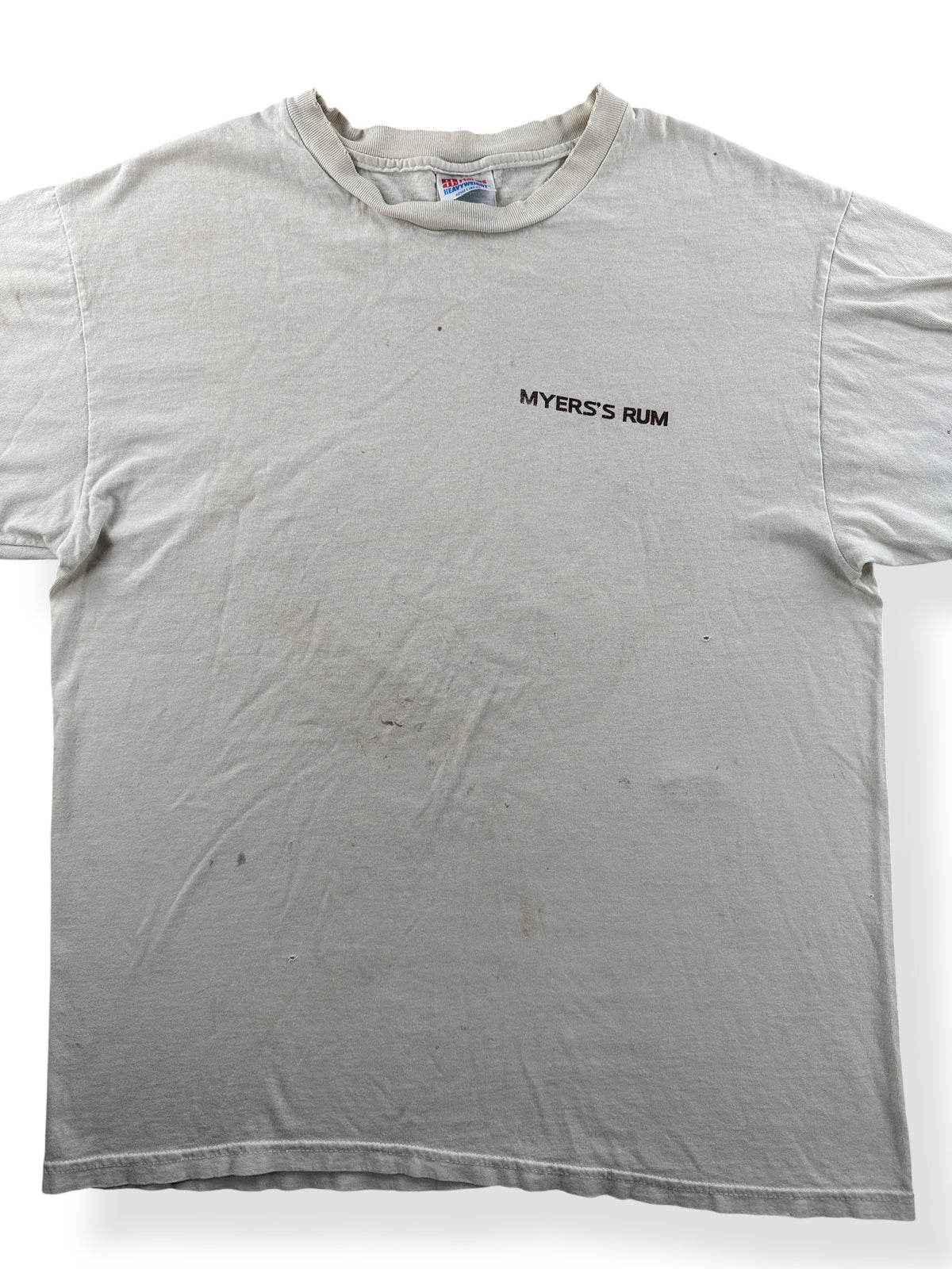 Close-up of Vintage Distressed Myer's Rum Tee SZ L