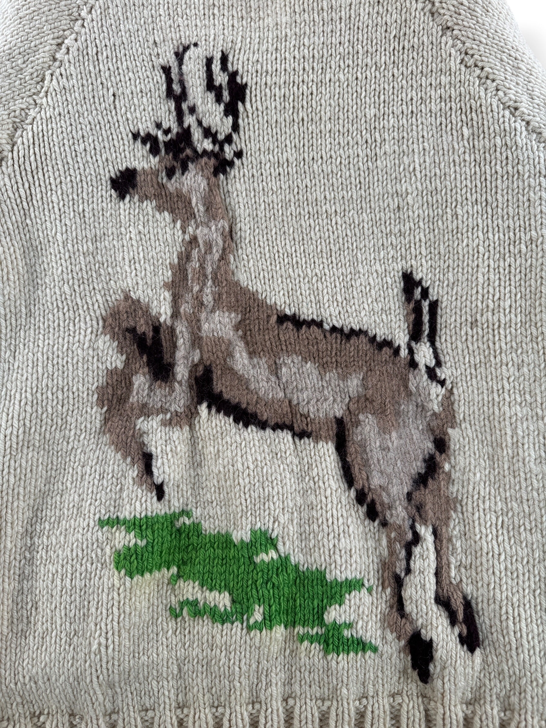 Back of Vintage Deer Cowichan Style Sweater SZ L