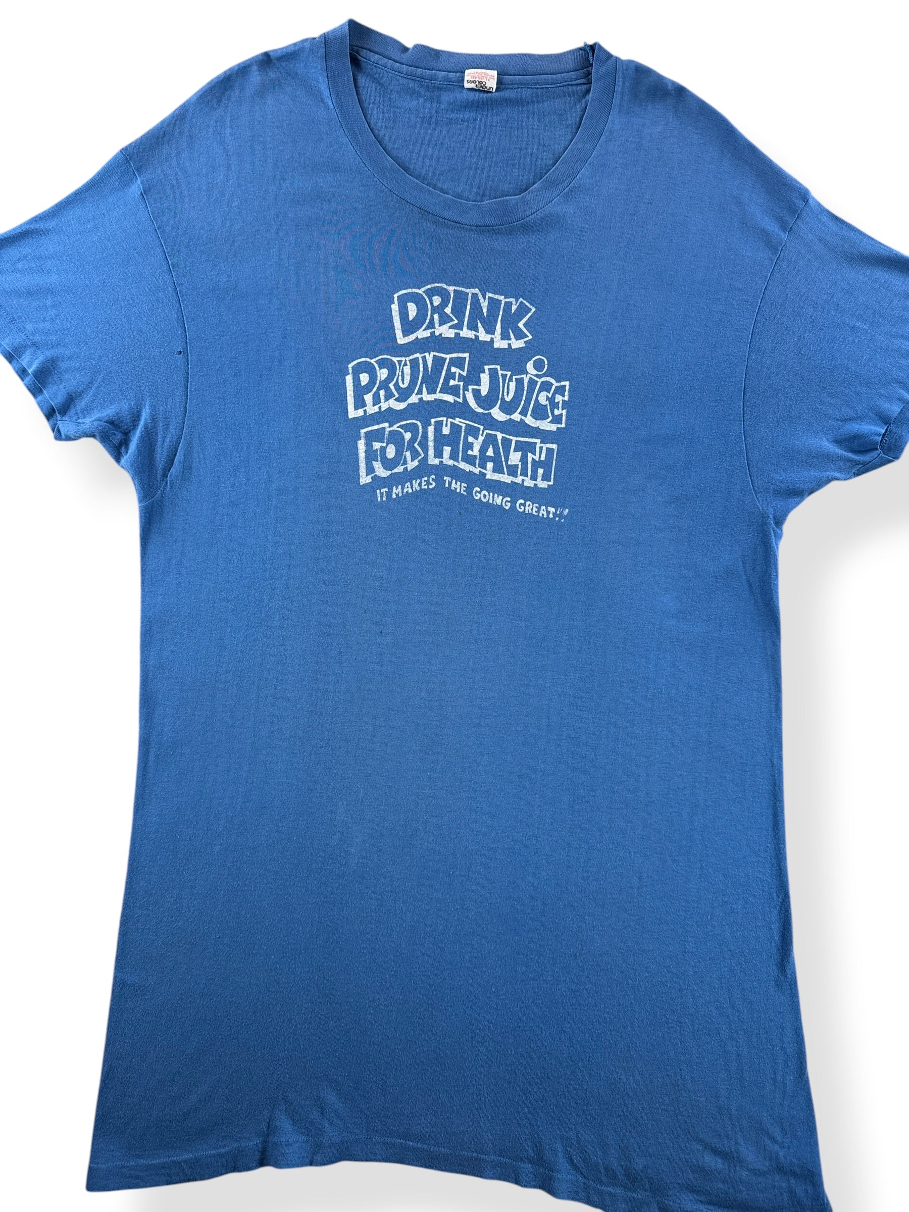 Front Close Up of Vintage 70s Era Prune Juice Tee SZ XL (Fits M)