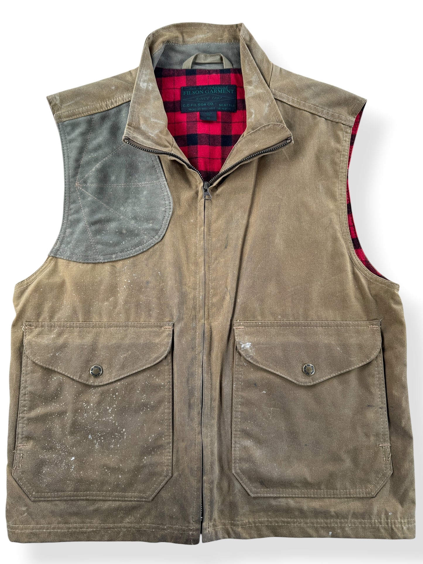 Close-up of Filson Tin Cloth Hunting Vest SZ M
