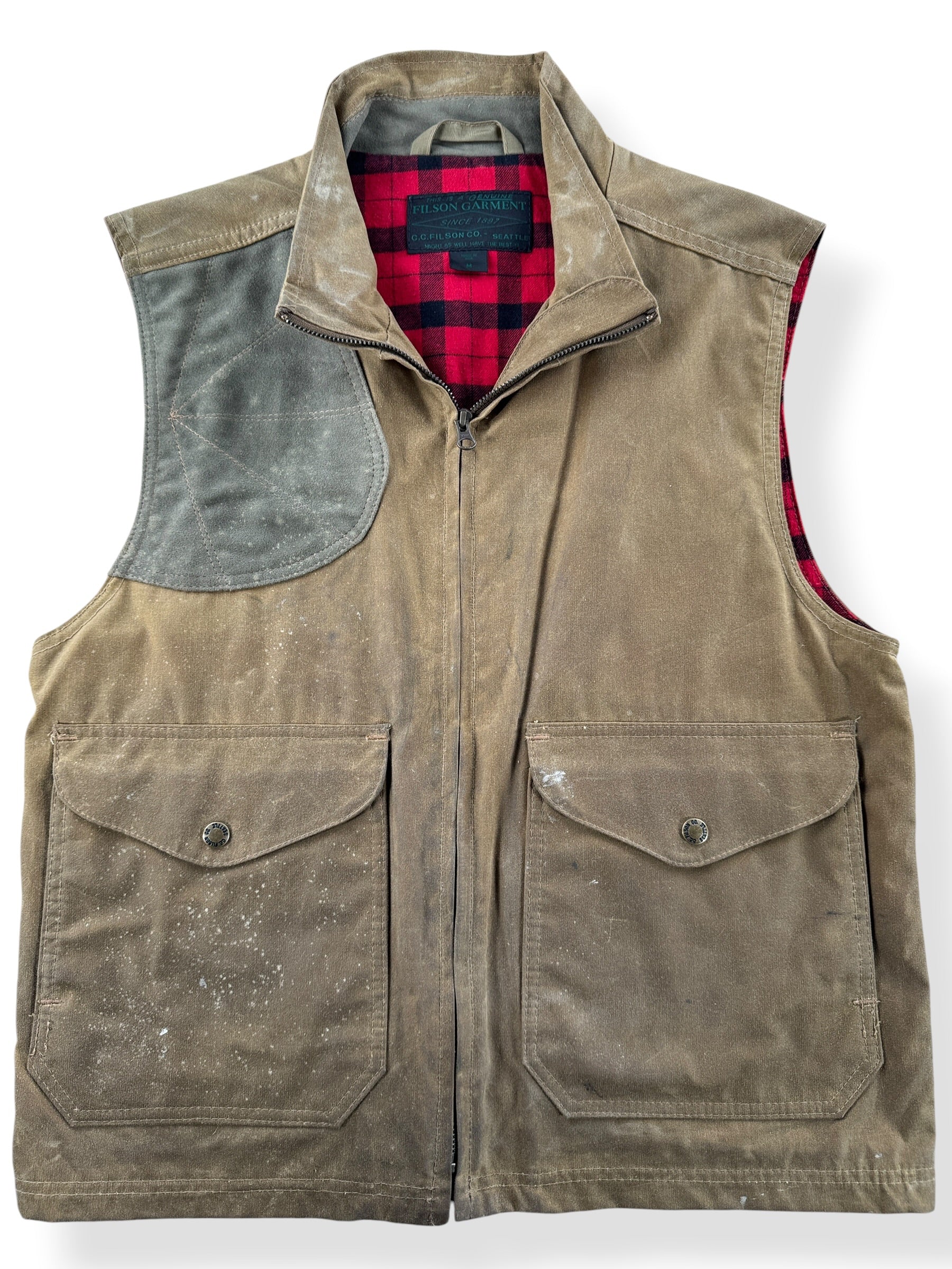 Close-up of Filson Tin Cloth Hunting Vest SZ M
