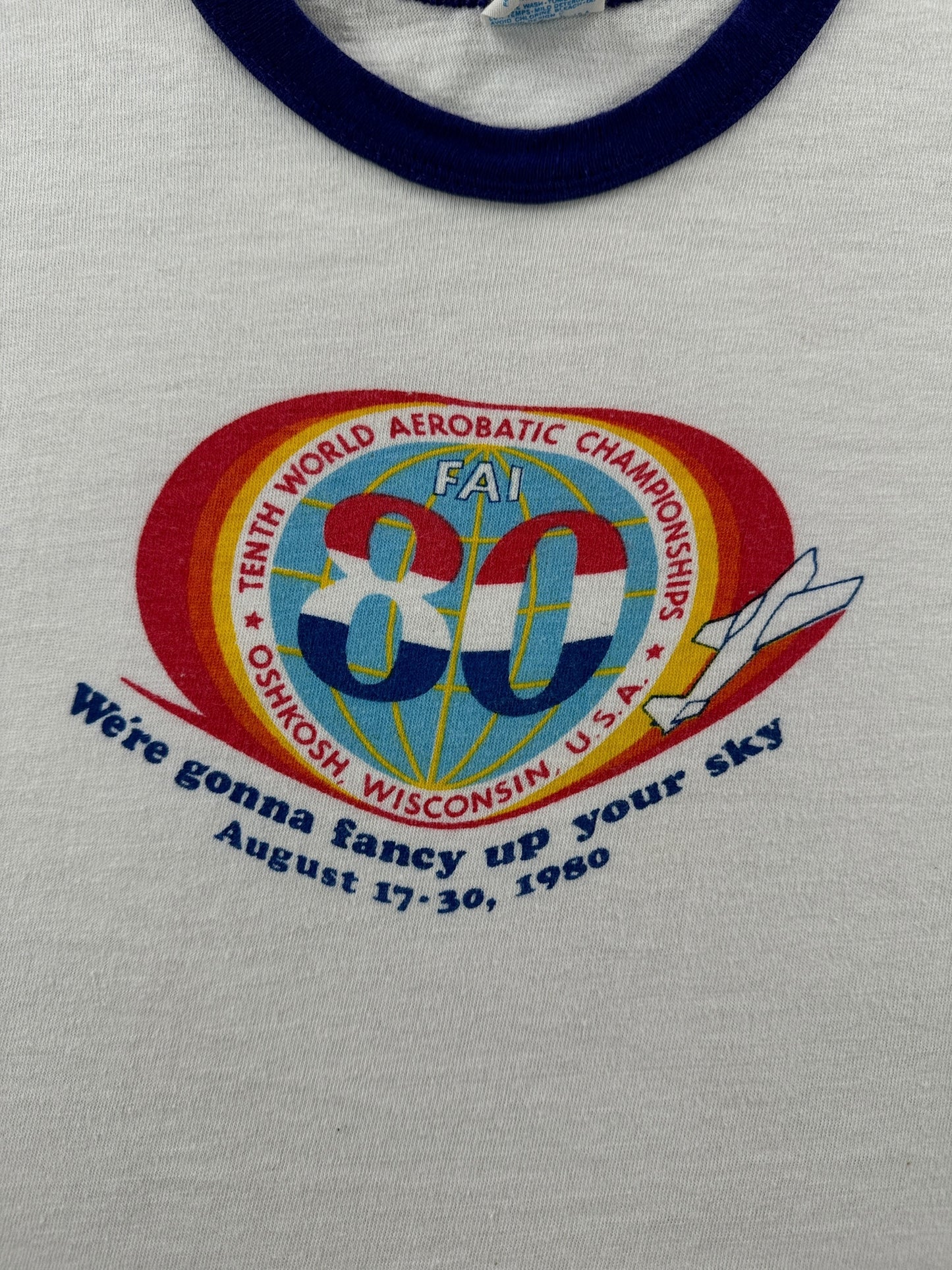 Graphic of Vintage 1980 Kids Aerobatic Ringer Tee SZ XS