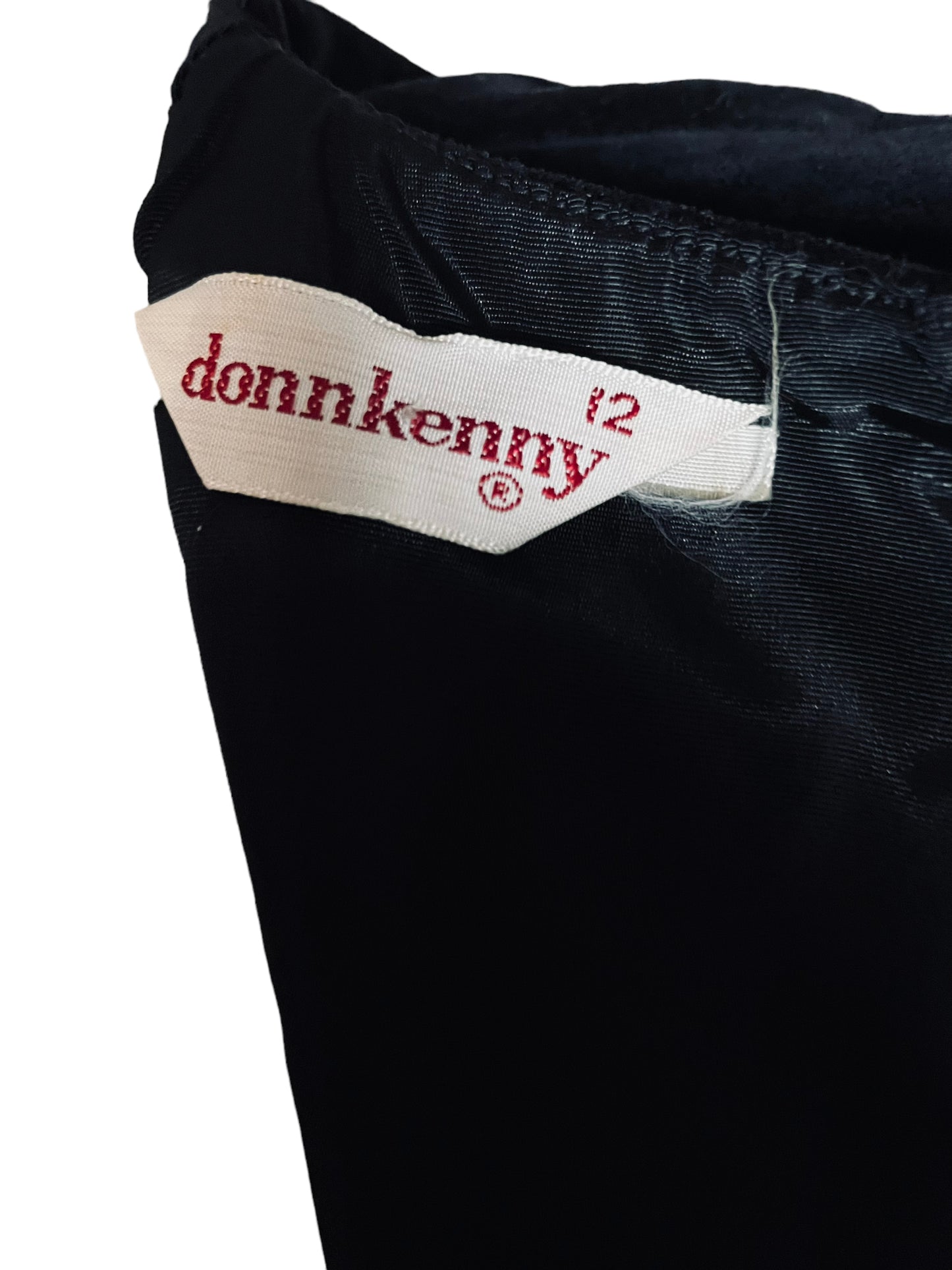 Tag view of Vintage 1950s Donnkenney Black Velvet Dress|  Barn Owl Vintage | Seattle Vintage Dresses
