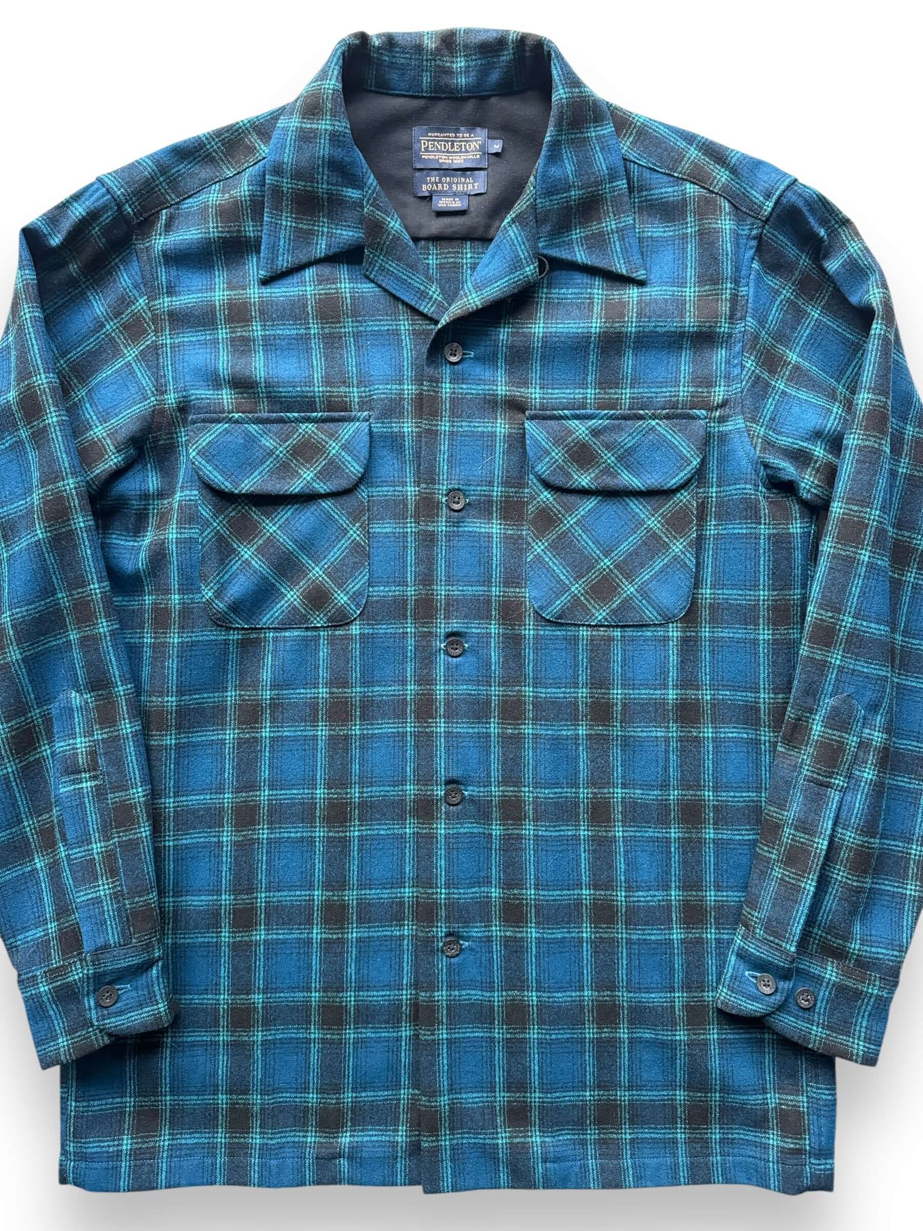 Front Close Up of Pendleton Blue Plaid Board Shirt SZ M