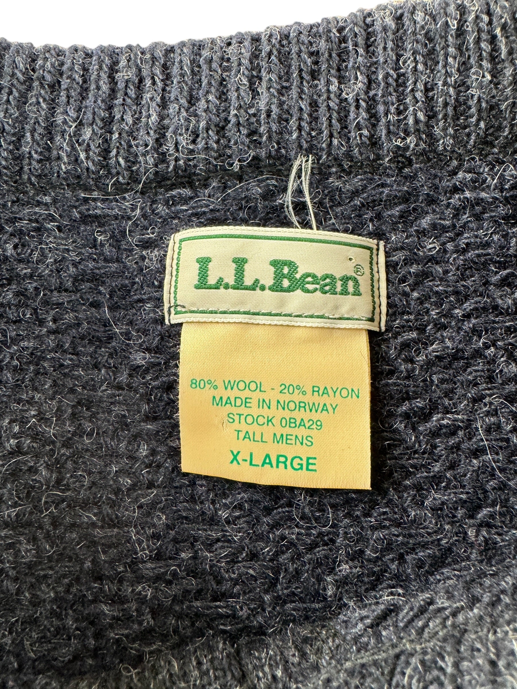 Label on Vintage L.L. Bean Birdseye Nordic Button Up Sweater SZ XL