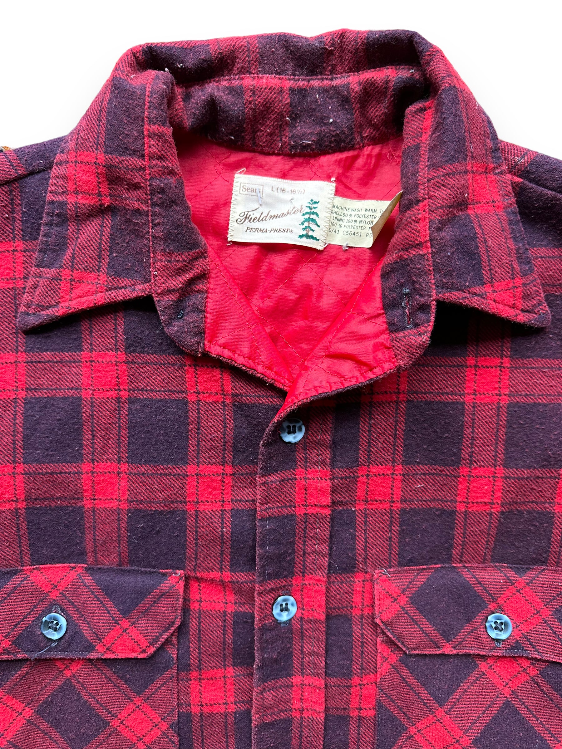 Tag View of Vintage Sears Fieldmaster Quilted Flannel SZ L | Vintage Flannel Seattle | Barn Owl Vintage Seattle