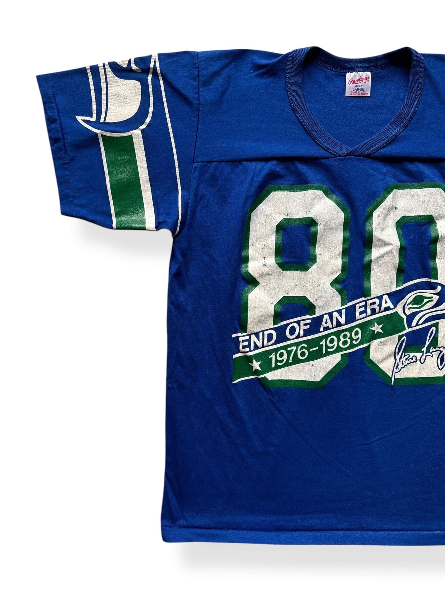 Front Right of Vintage Steve Largent Retirement Jersey SZ L