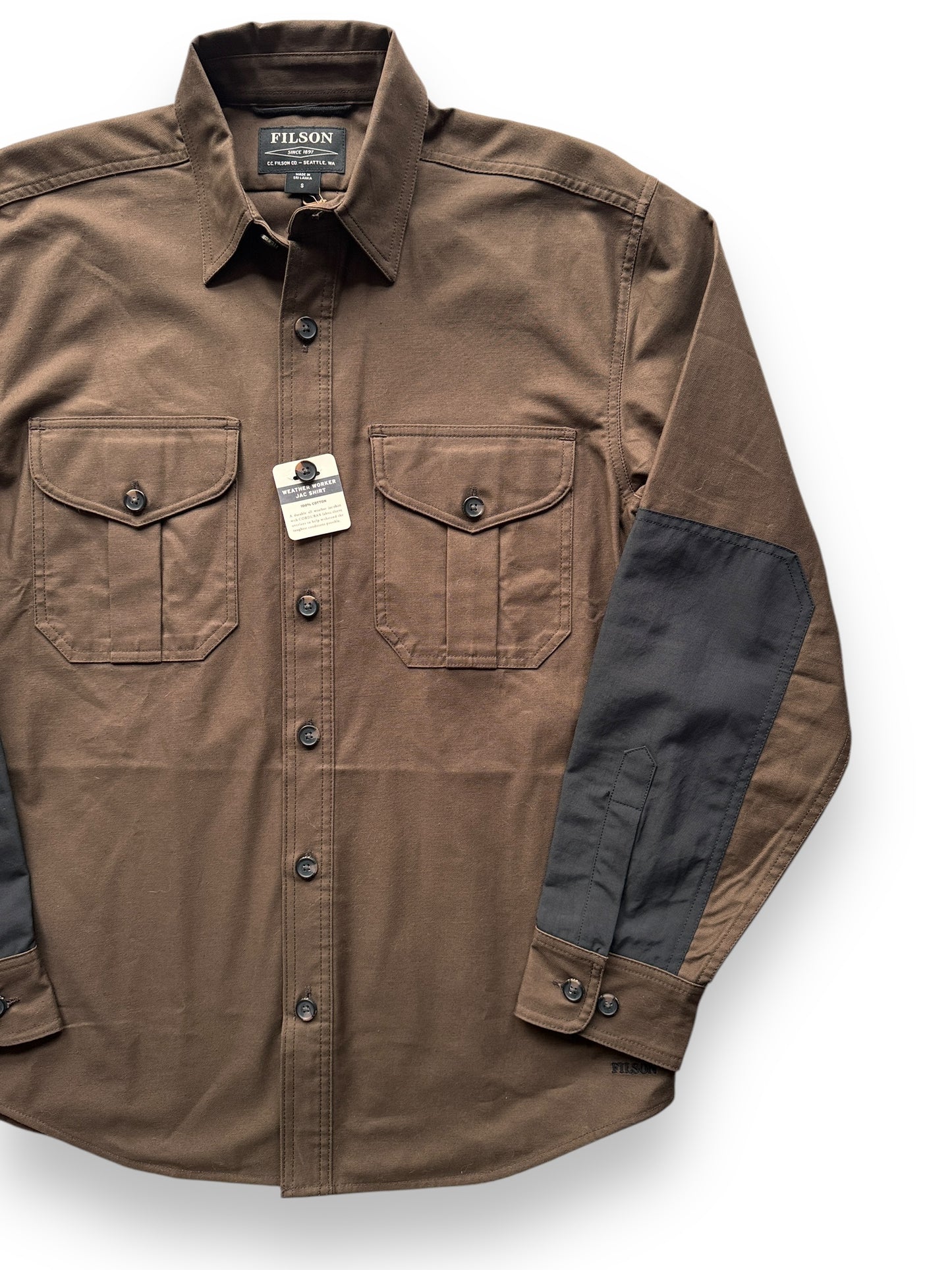 Front Left of NWT Filson Marsh Olive Weather Worker Jac Shirt Shirt SZ S