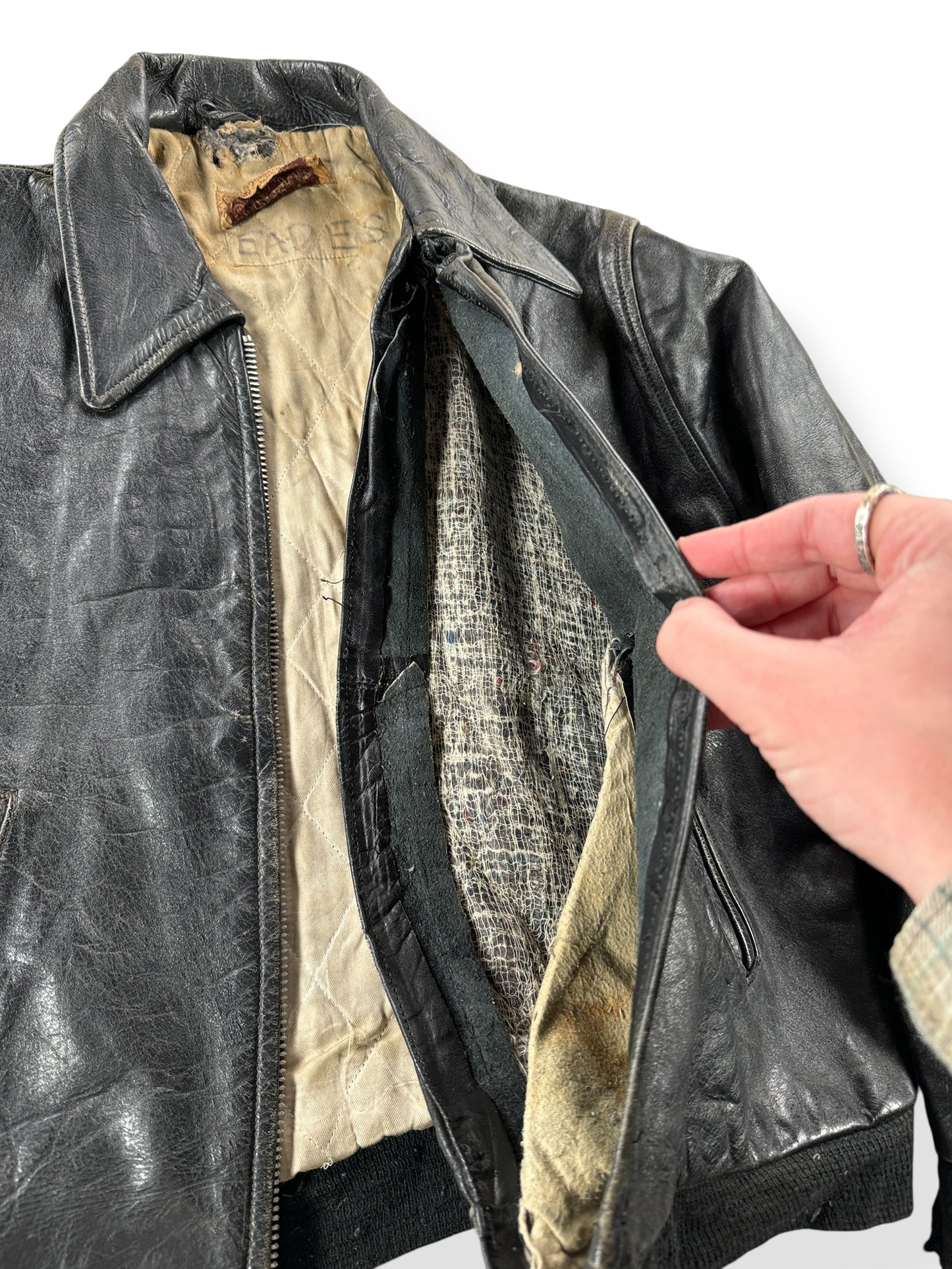 Missing Zipper and Damage on Vintage Distressed Kurland by Star Sportswear Leather Jacket SZ M AS IS