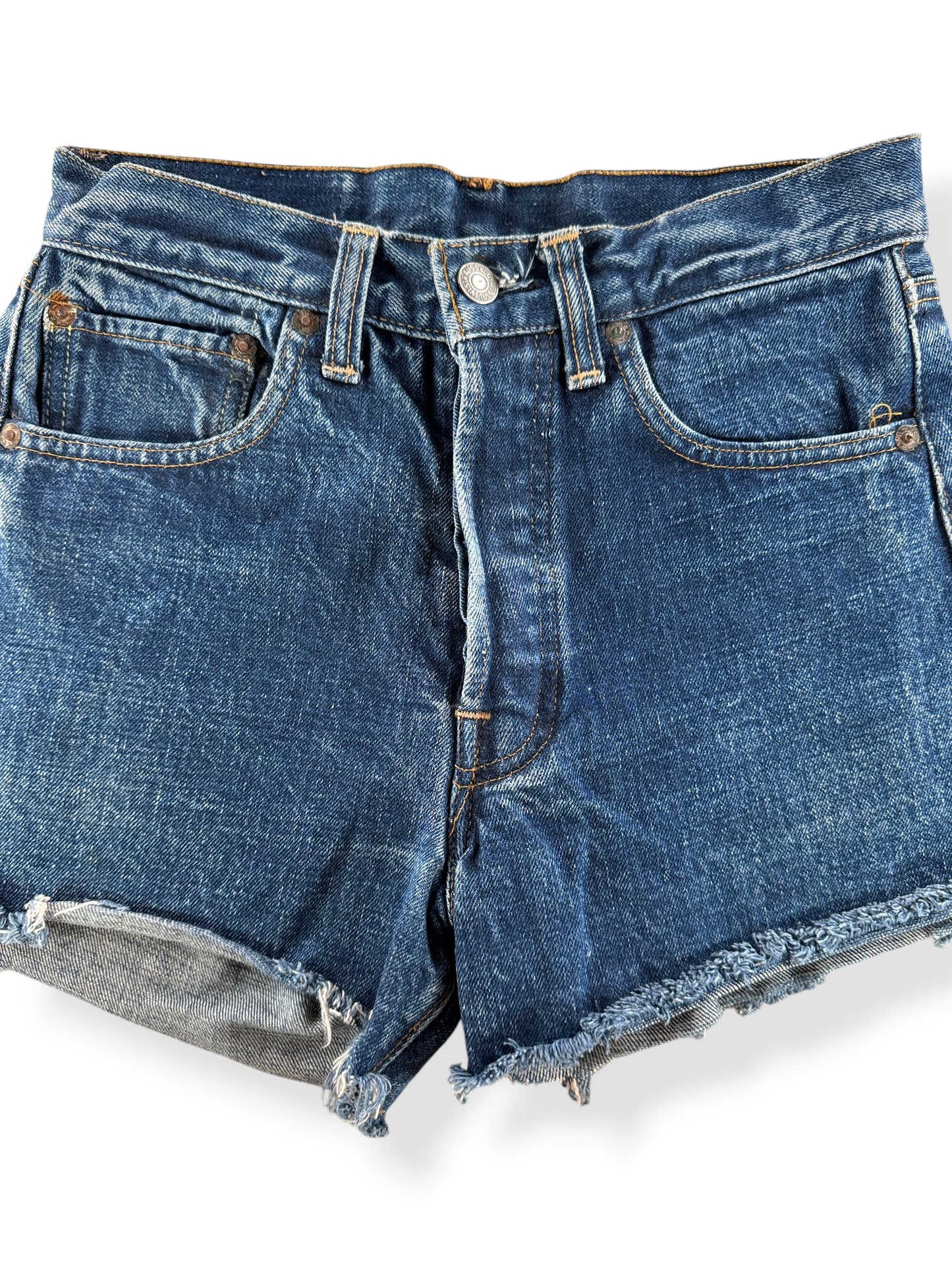 Close-Up of Vintage Dark Levis 501 Redline Cutoff Shorts W 26