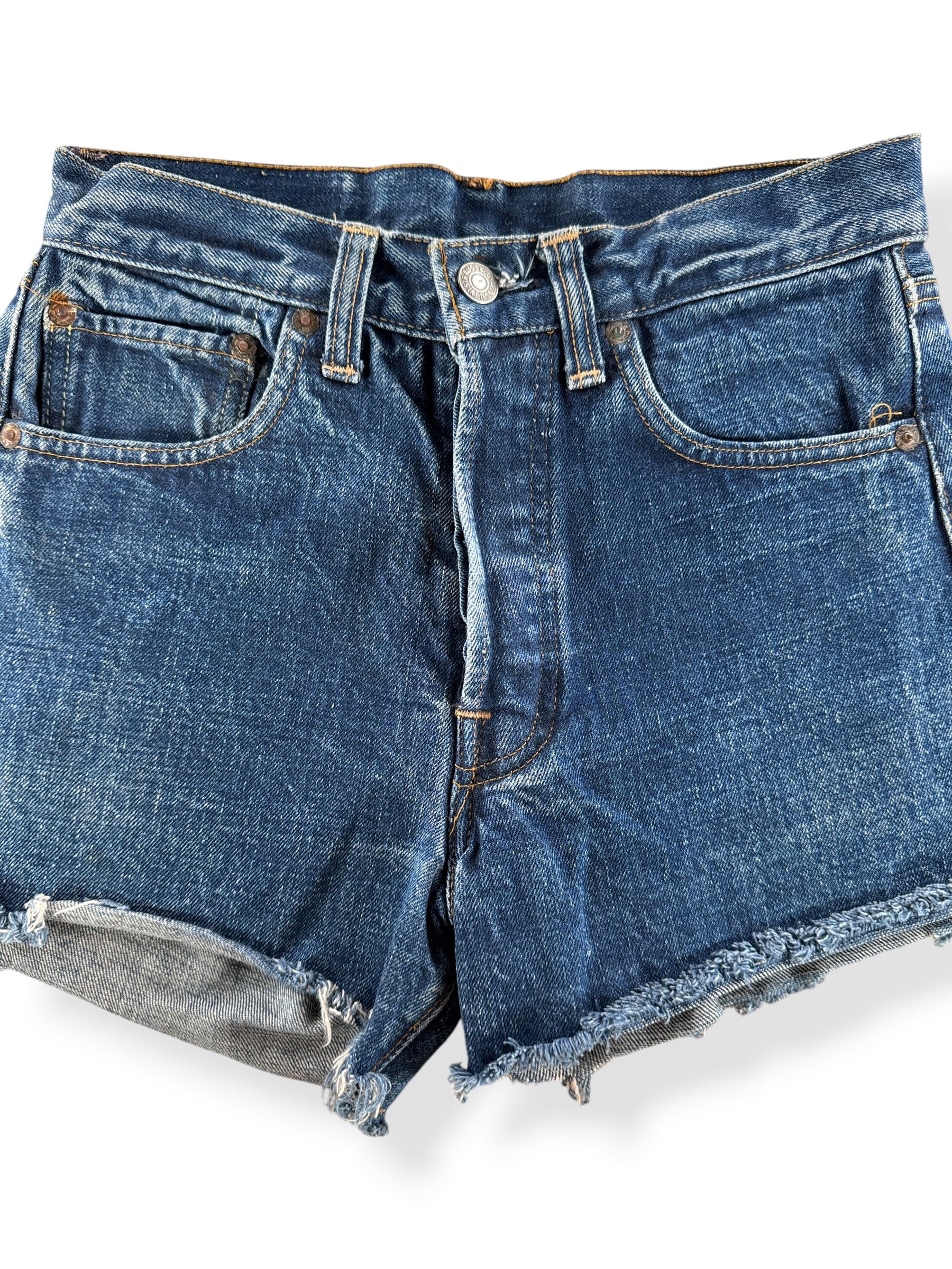 Close-Up of Vintage Dark Levis 501 Redline Cutoff Shorts W 26