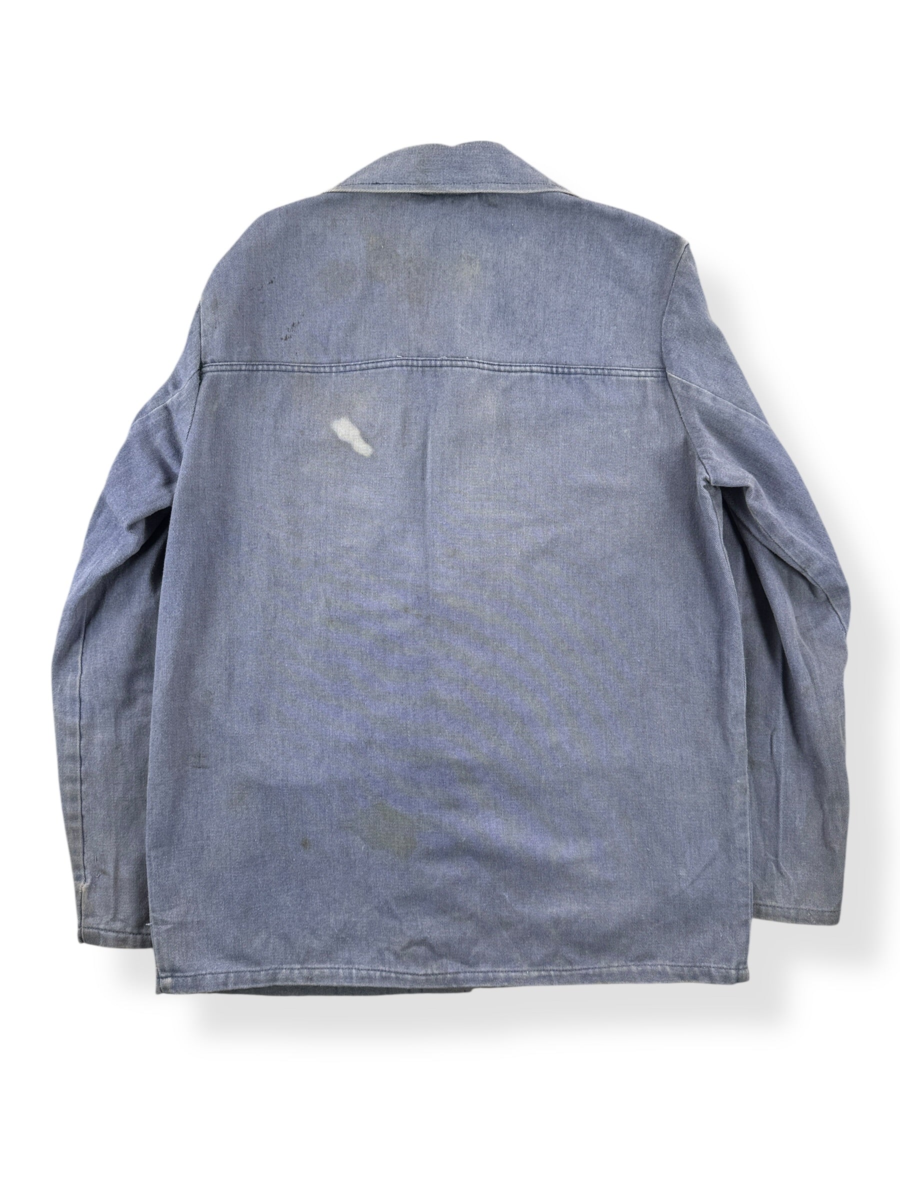 Back of Vintage Greyish Blue French Chore Coat SZ M