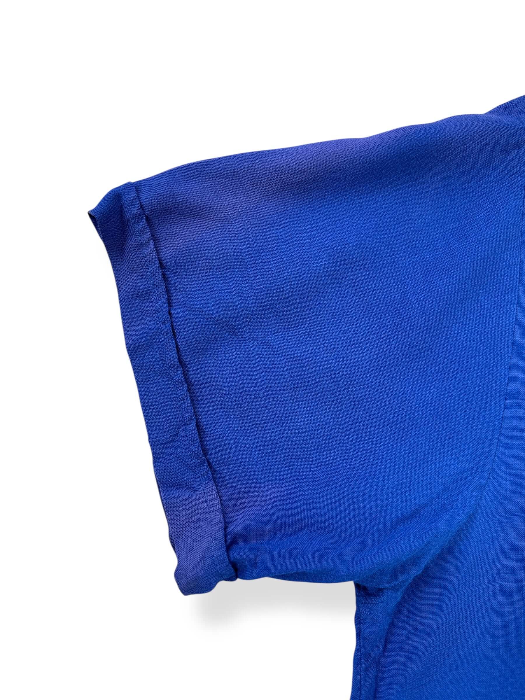 Fading on Vintage Mr Joel Deep Blue Loop Collar Short Sleeve Shirt SZ L