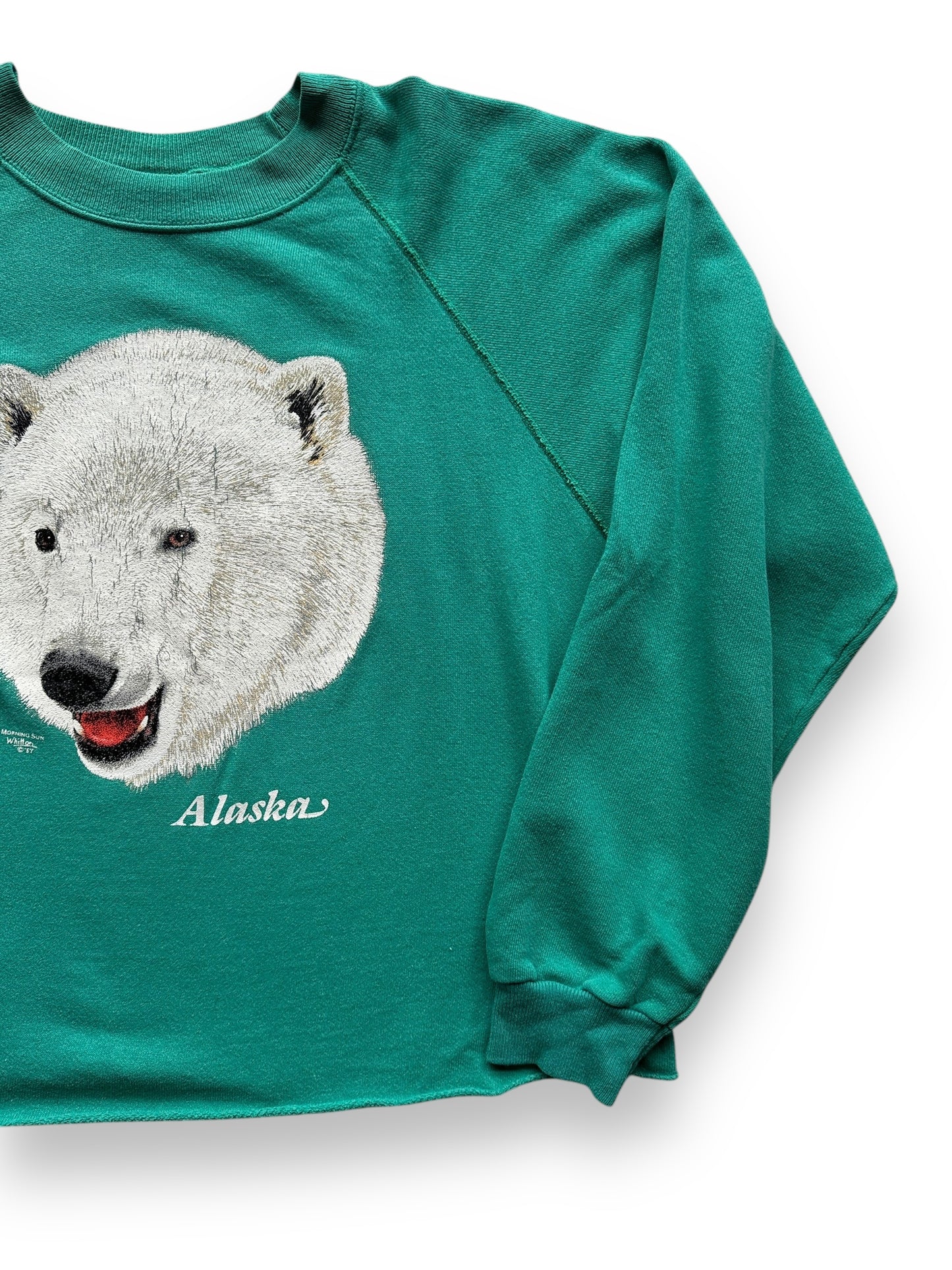 front left of Vintage Alaska Polar Bear Cropped Crewneck SZ L