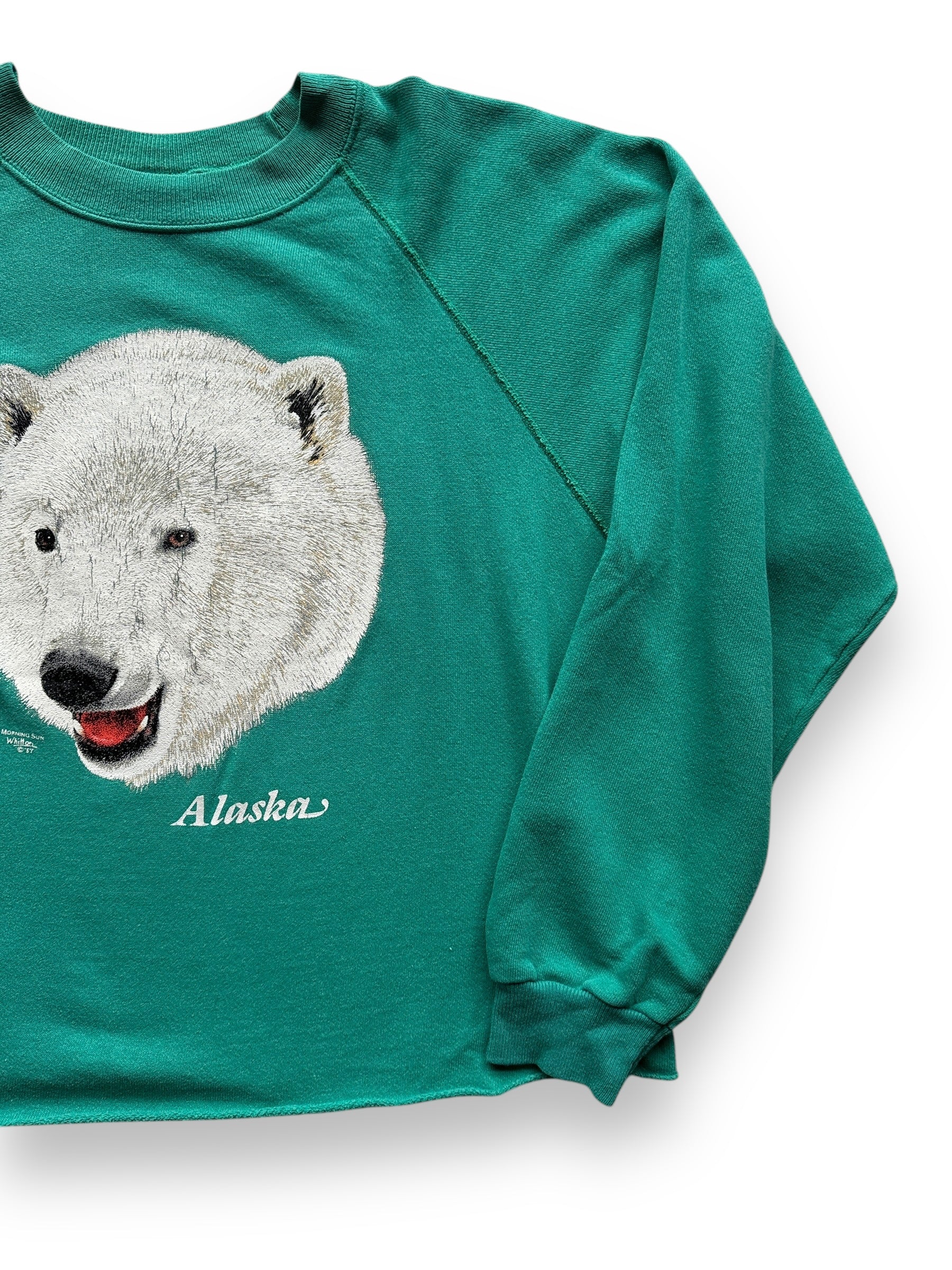 front left of Vintage Alaska Polar Bear Cropped Crewneck SZ L