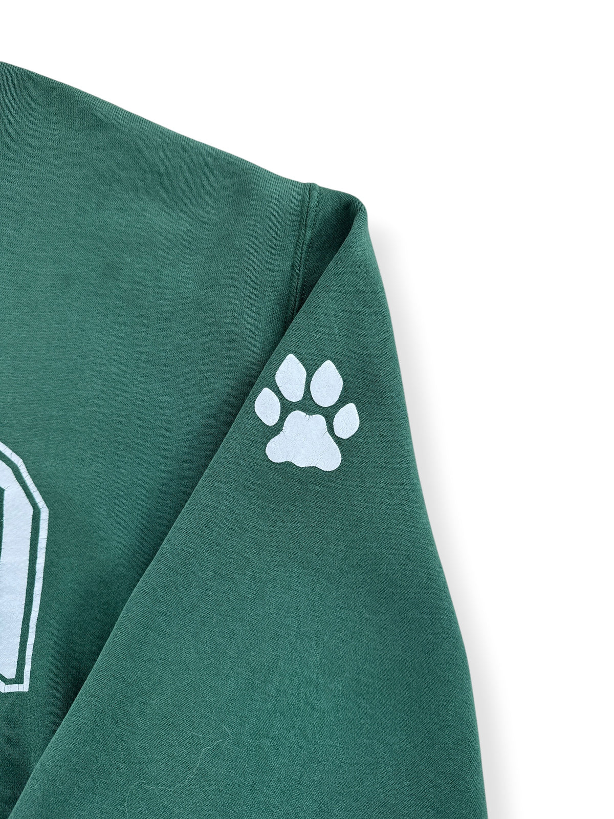 Sleeve graphic on Vintage Russell Athletic Forest Green Ohio Crewneck SZ L