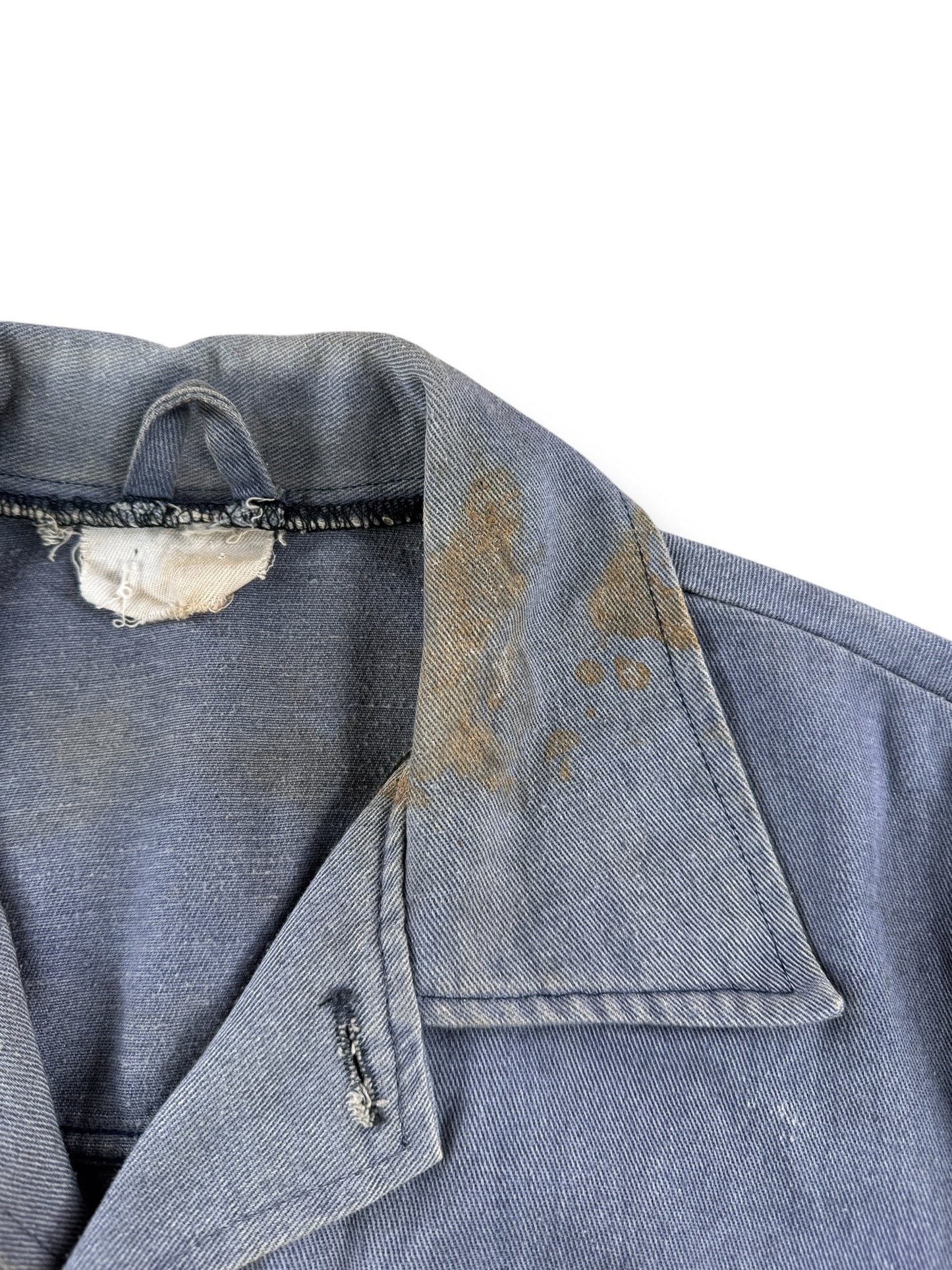 Stains on Vintage Greyish Blue French Chore Coat SZ M