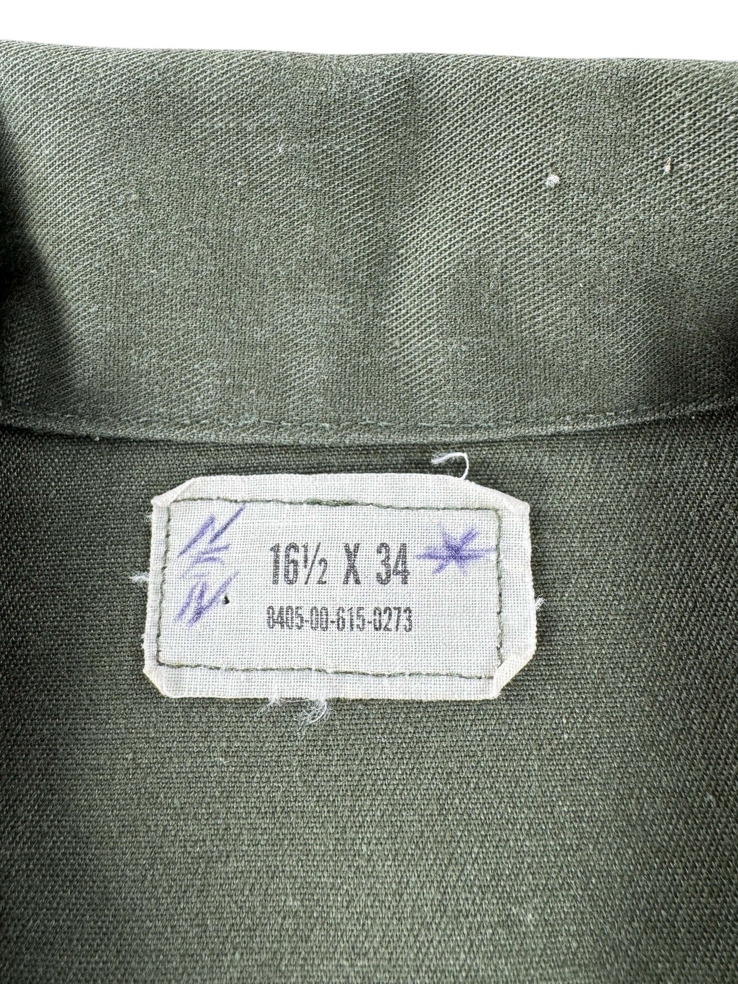 Label on Vintage Named OG-507 US Army Shirt SZ L