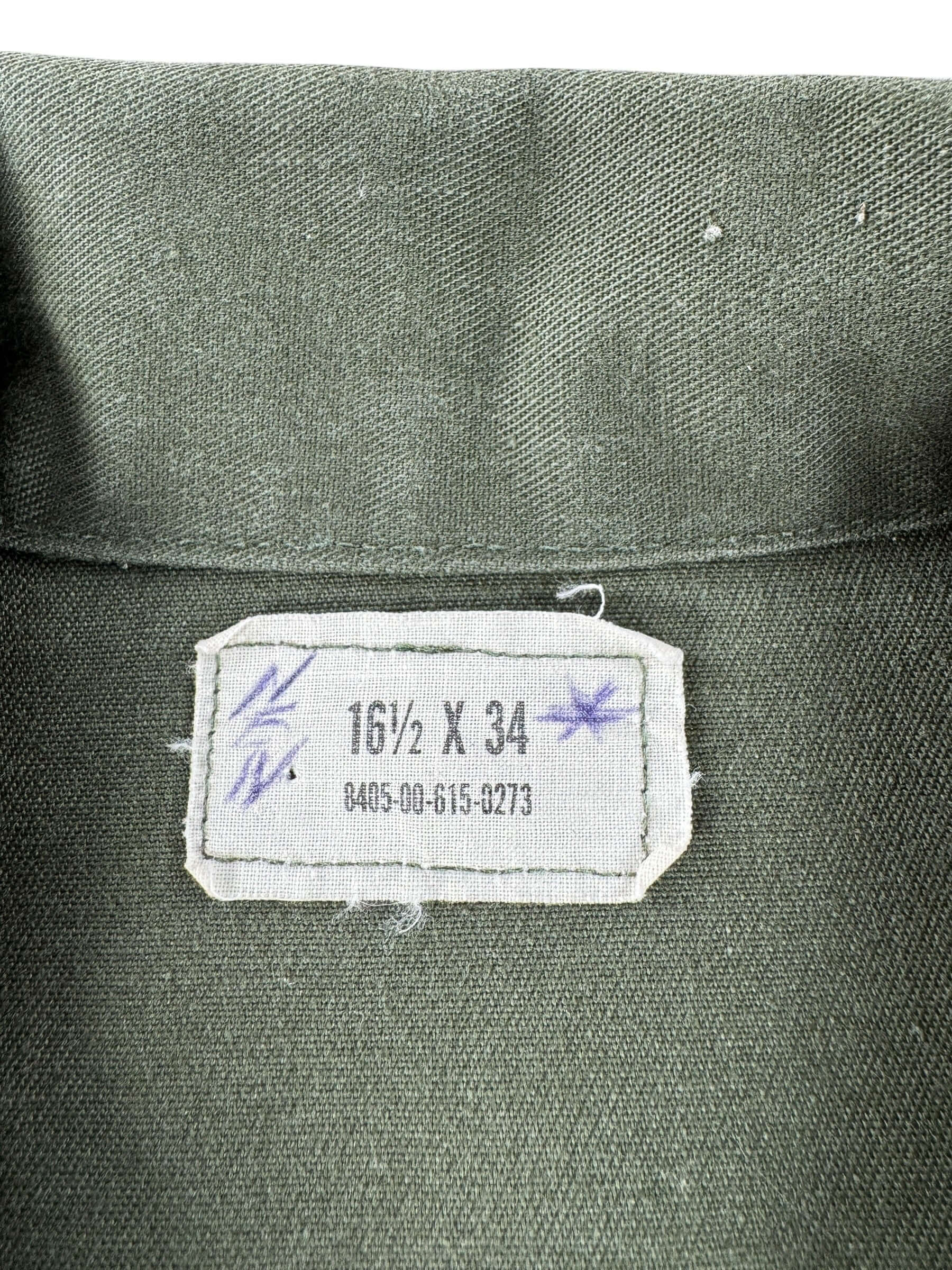 Label on Vintage Named OG-507 US Army Shirt SZ L