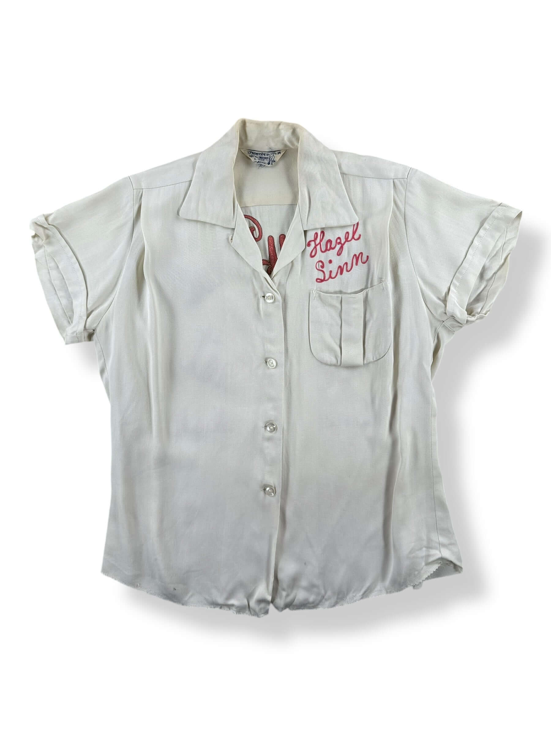 Front of Vintage Hazel Sinn Crossley Bowling Shirt SZ 34