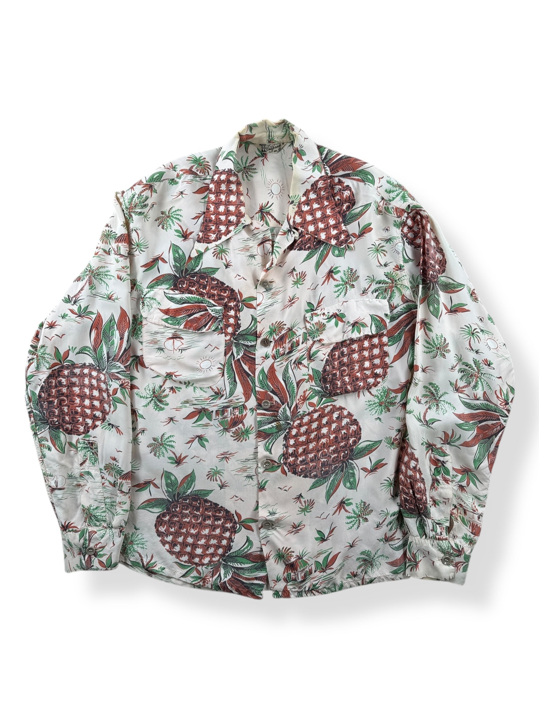 Front of Vintage Made in California Long Sleeve Aloha Shirt SZ M