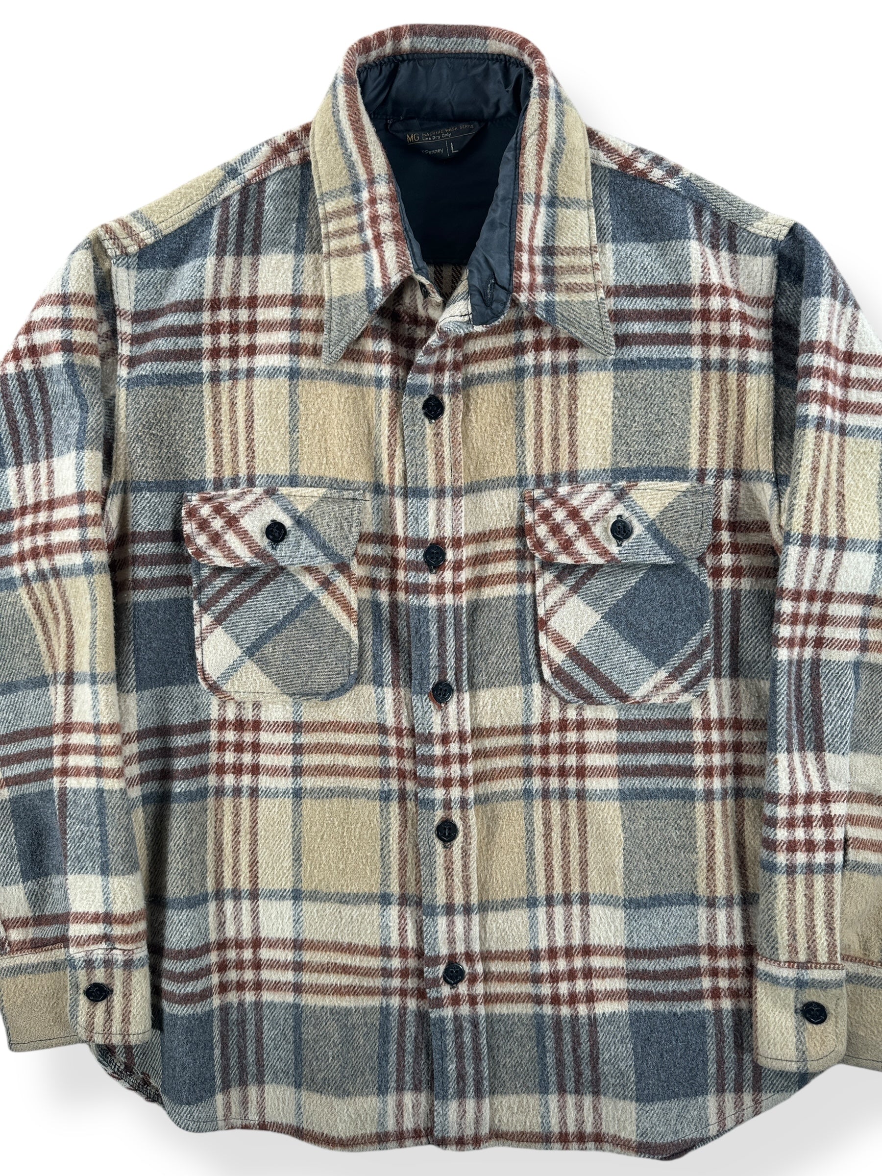 Front Close Up of Vintage Penney's CPO Flannel Jac-Shirt SZ L