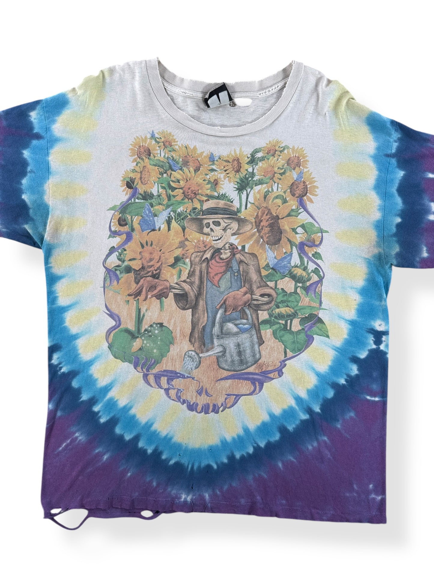 Front Close Up of Vintage Grateful Dead Sunflower Skeleton Tee SZ XL