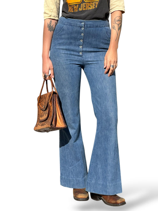 Front of Vintage Homemade Denim Bell Bottom Jeans W31