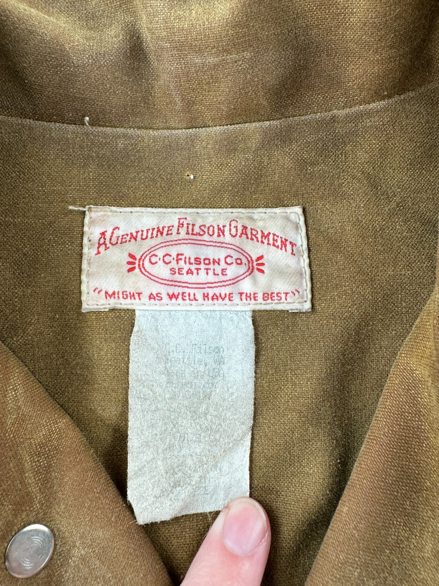 Tag on Vintage Filson Double Logger Jacket SZ 42