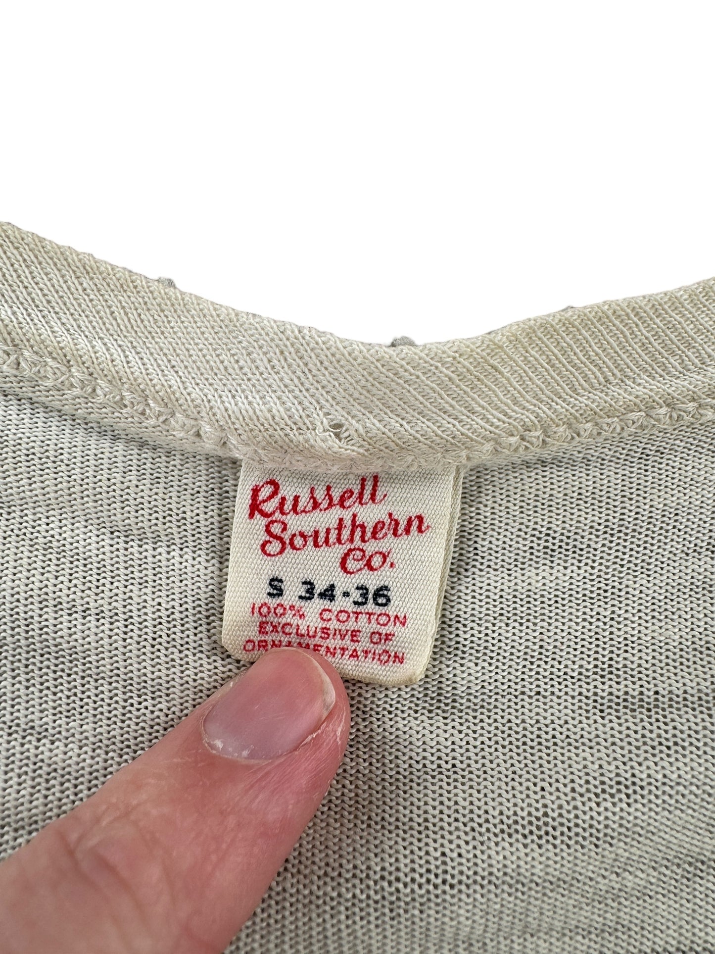 Tag on Vintage 60s Era Russell Southern St Phillip Phys Ed Tee SZ S