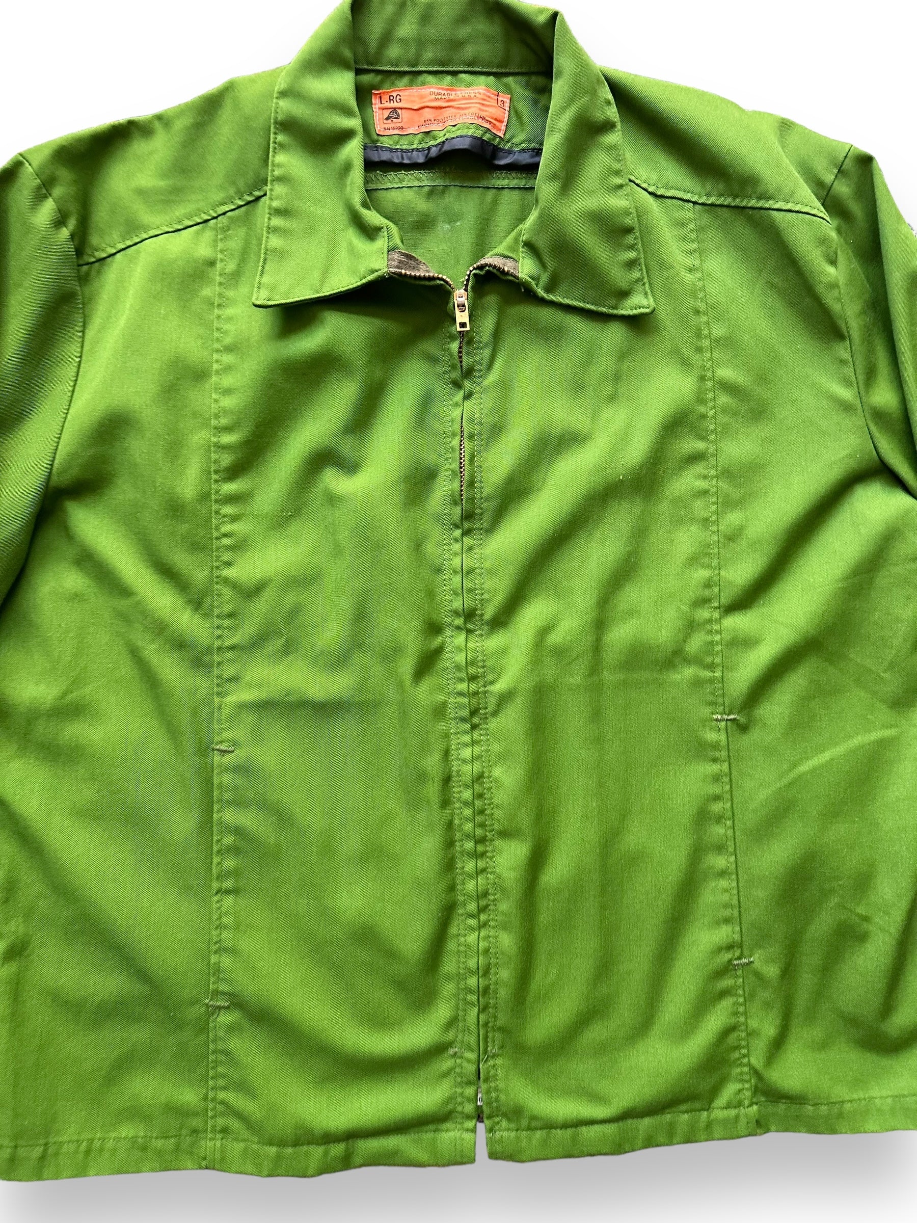 Front Detail View of Vintage Red Kap Chartreuse Work Jacket SZ L