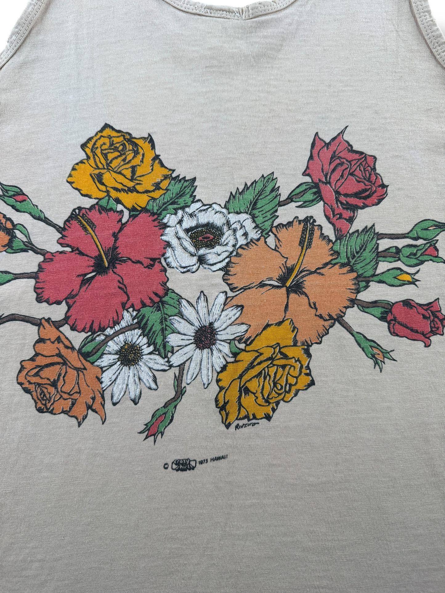 Back Graphic of Vintage Thrasher Crazy Tees Hawaii Tank Top SZ S