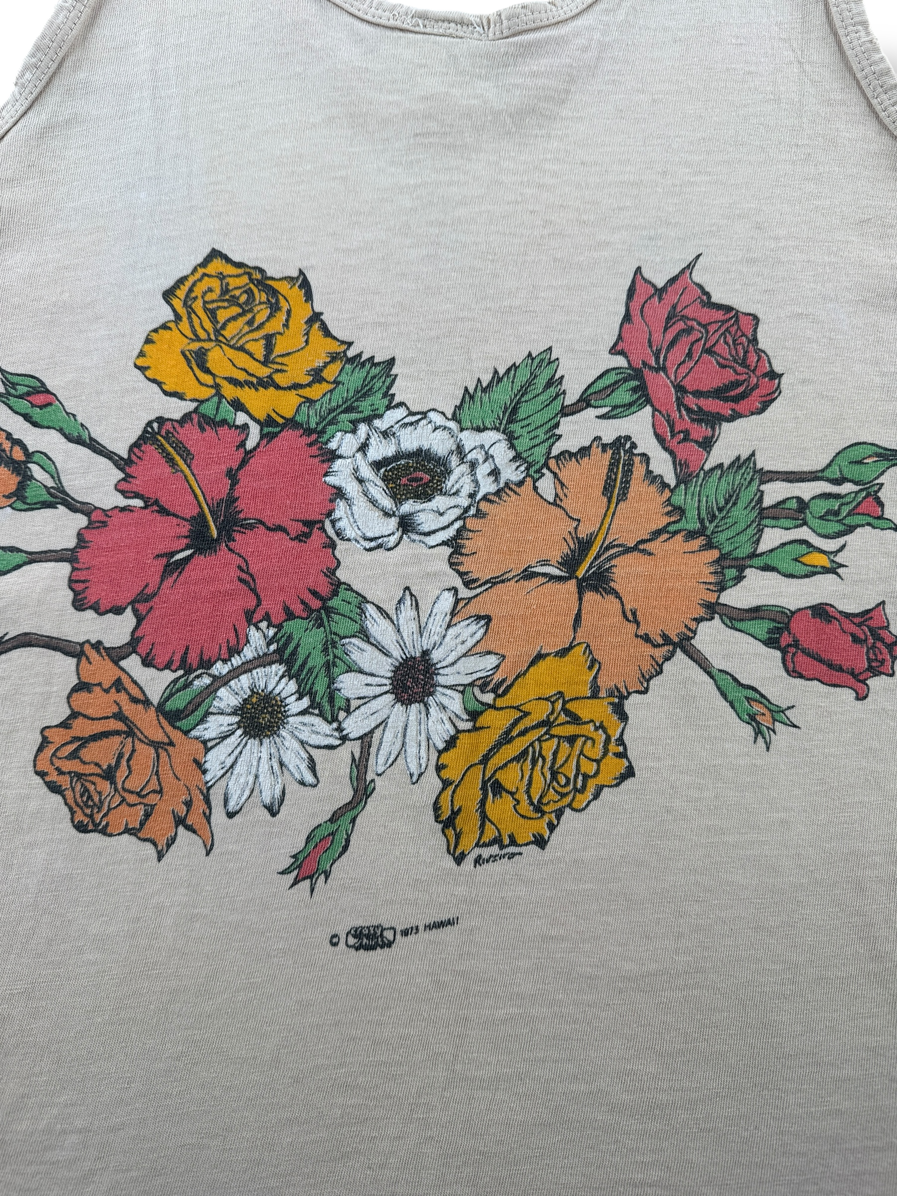 Back Graphic of Vintage Thrasher Crazy Tees Hawaii Tank Top SZ S