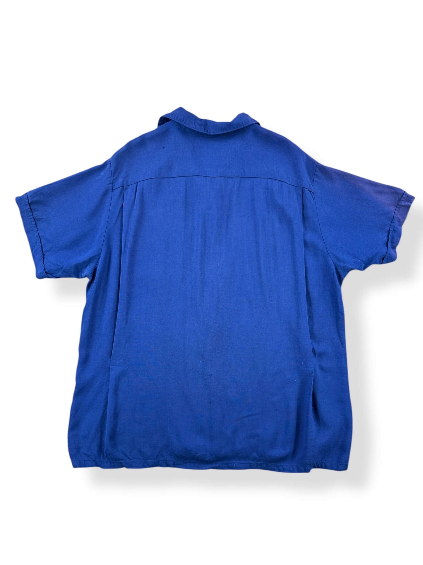 Back of Vintage Mr Joel Deep Blue Loop Collar Short Sleeve Shirt SZ L