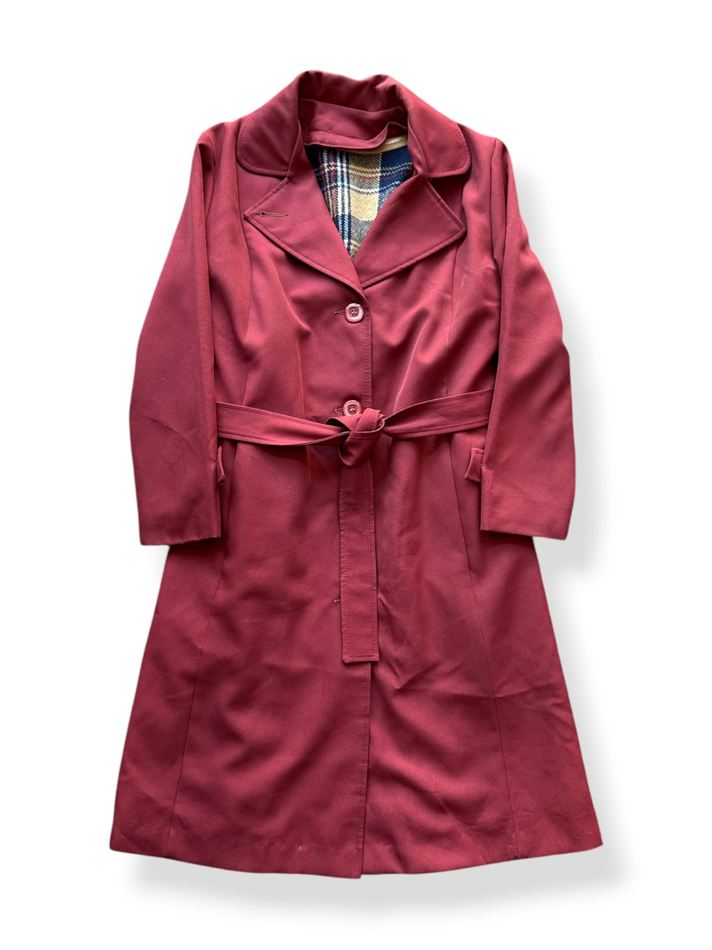 Front of Vintage Maroon Polyester Trench Coat SZ S