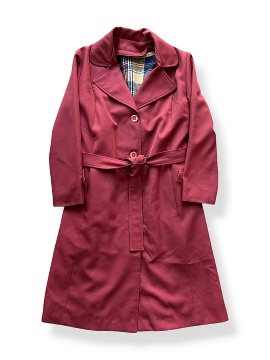 Front of Vintage Maroon Polyester Trench Coat SZ S