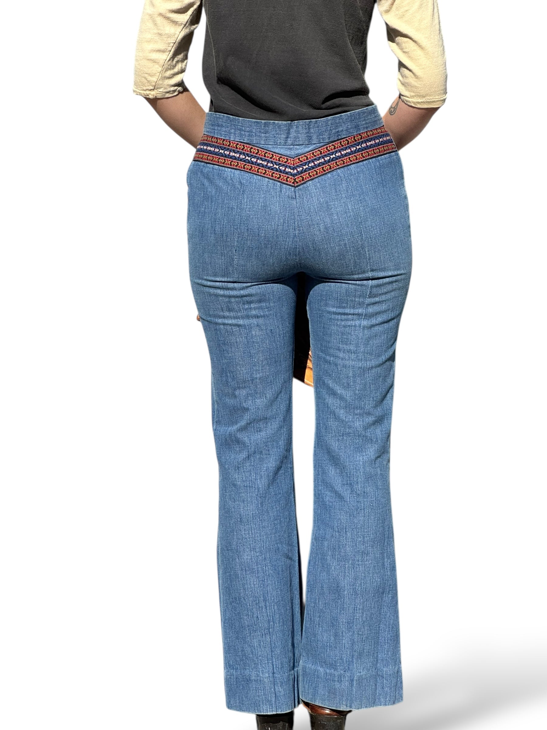 Back on Body of Vintage Homemade Denim Bell Bottom Jeans W31