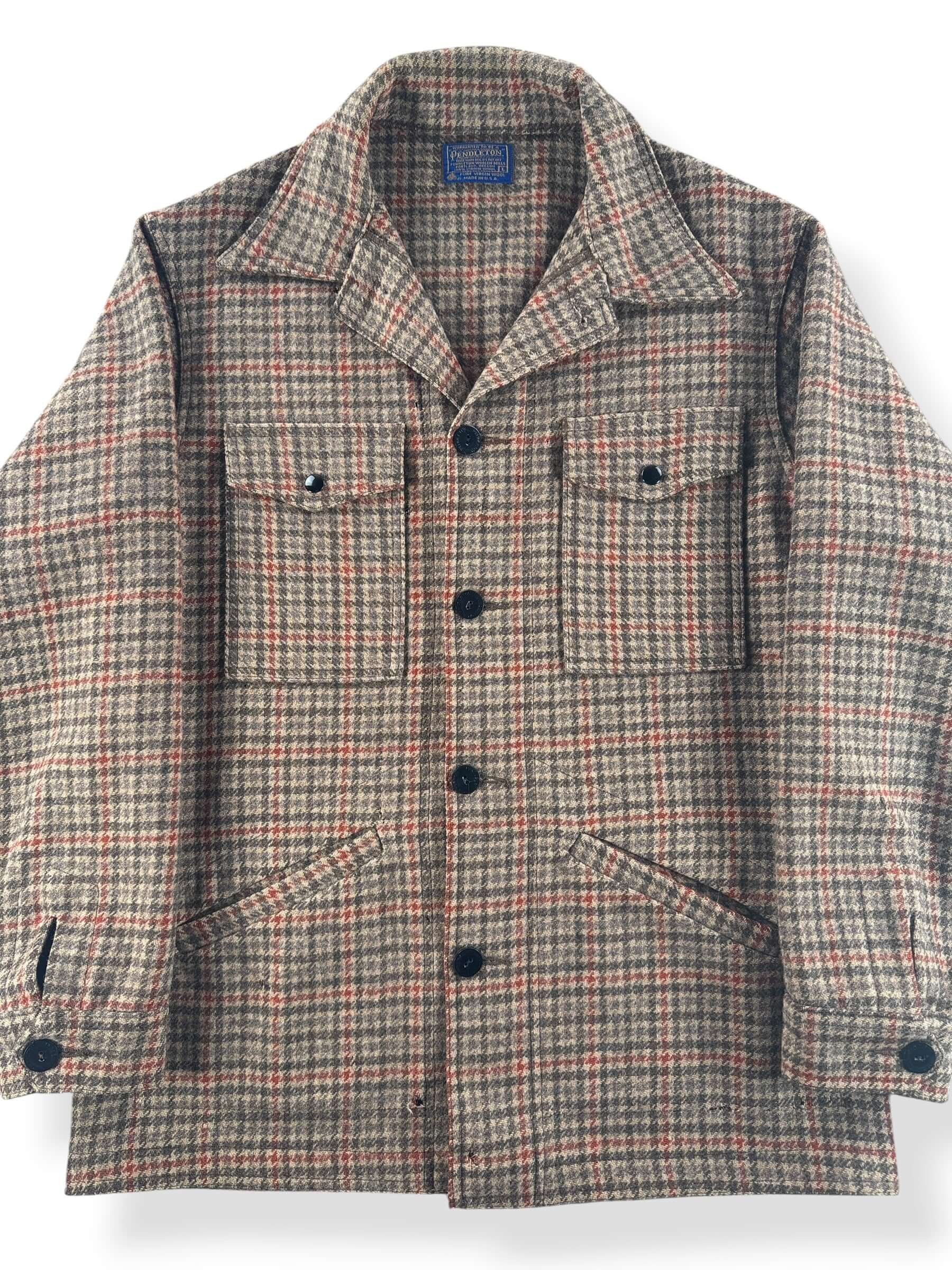 Front Close Up of Vintage Pendleton Houndstooth Wool Coat SZ L