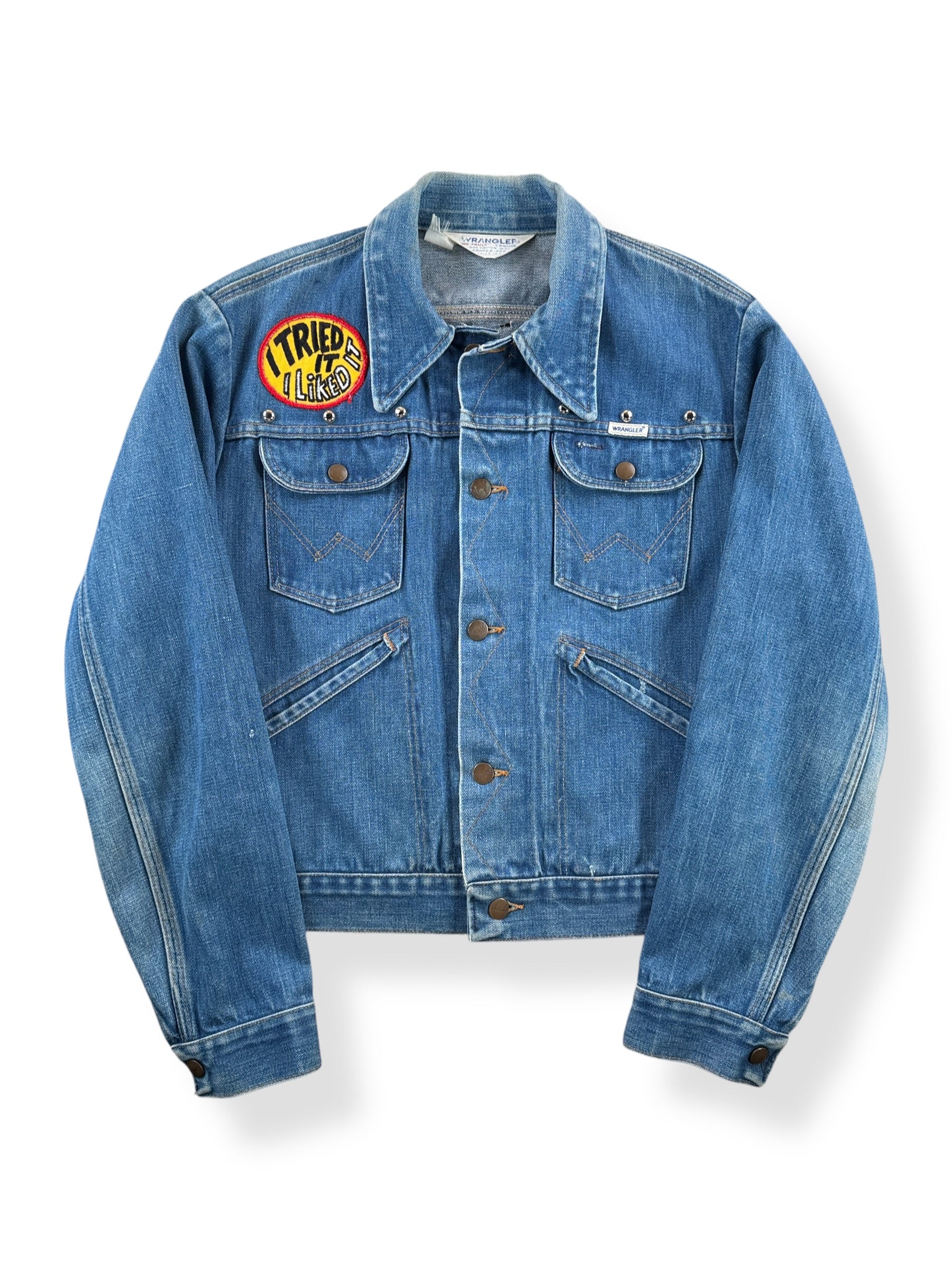 Front of Vintage 70s Wrangler Studded Denim Jacket SZ M