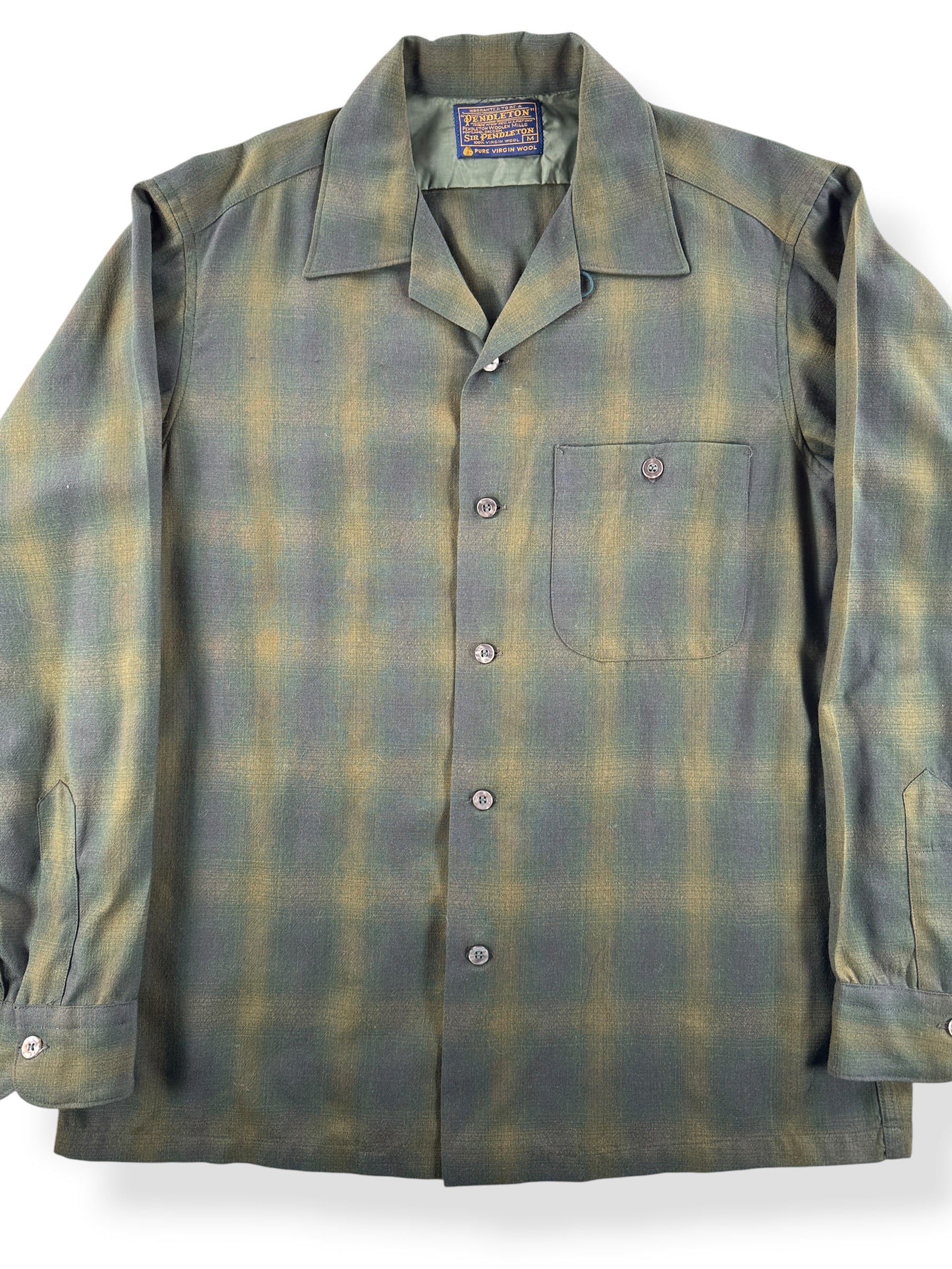 Front Close Up of Vintage Sir Pendleton Green Shadow Plaid Shirt SZ M