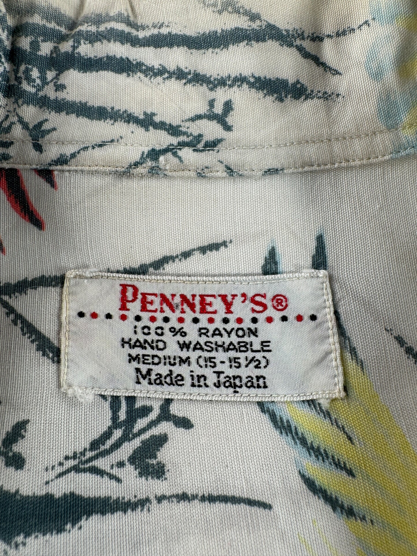 Graphic of Vintage Penney's Pink Flamingoes Rayon Aloha Shirt SZ M - AS IS