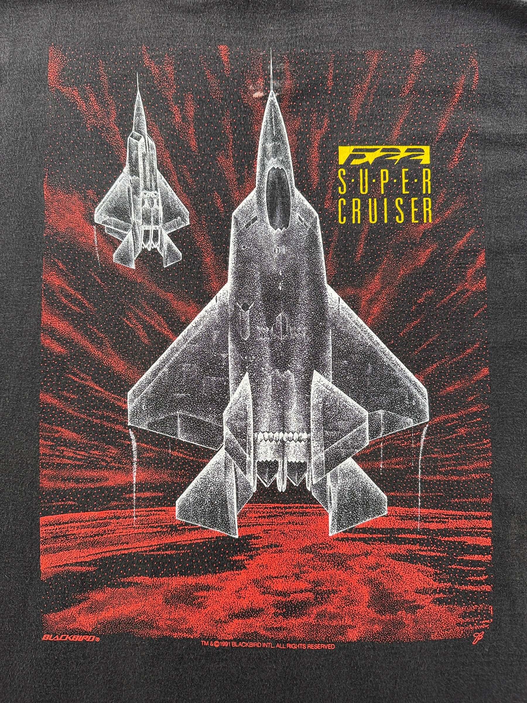 Back Graphic of Vintage F-22 Fighter Jet Tee SZ L