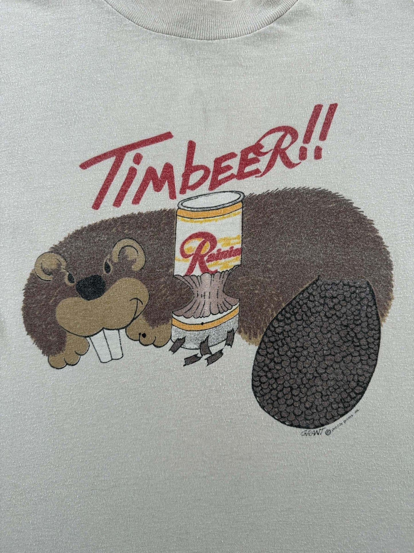 Graphic of Vintage Rainier Beer Timbeer Beaver Tee SZ S