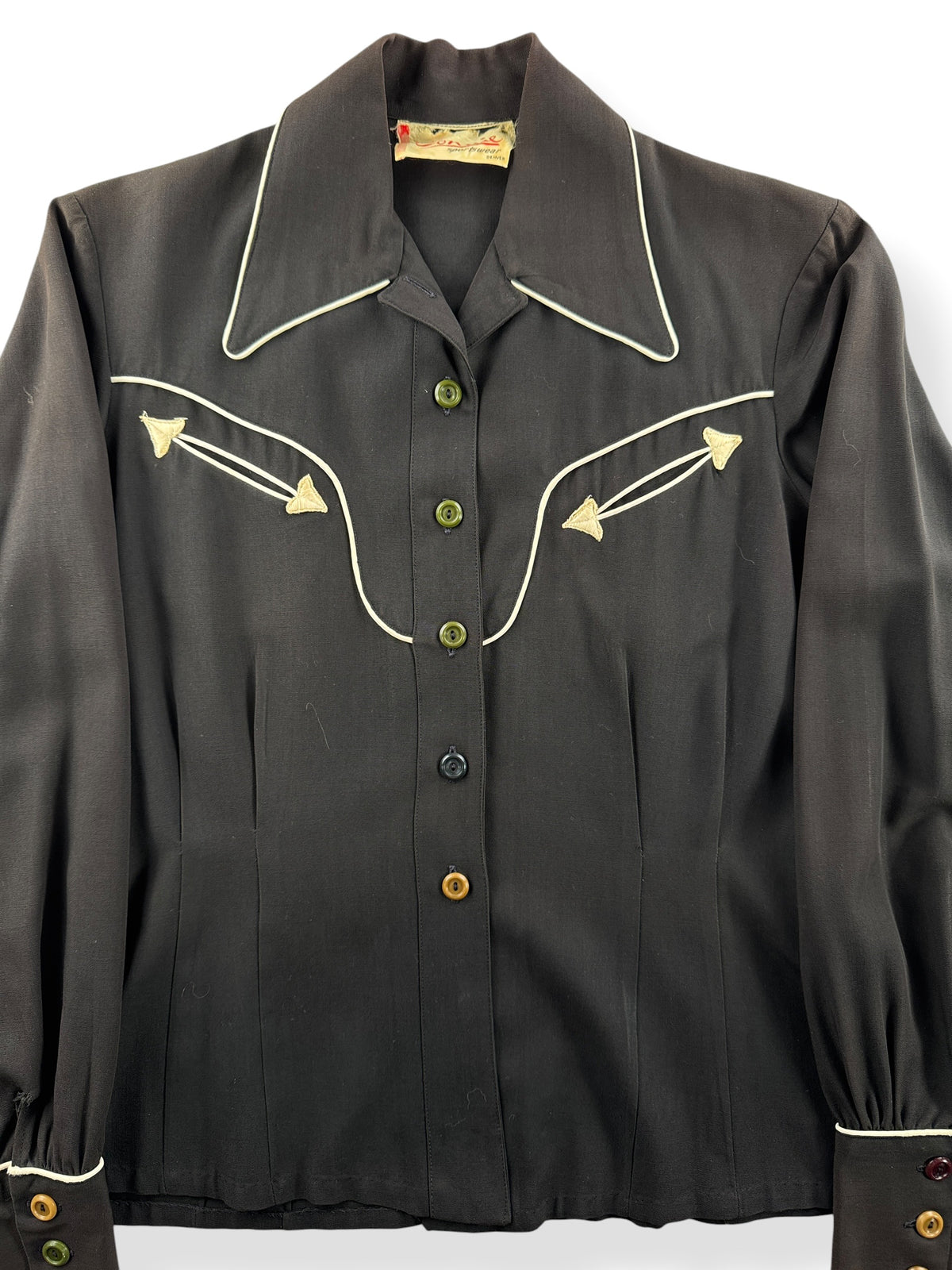 Close-up of Vintage Connie Sportswear Wool Gabardine Western Top SZ M